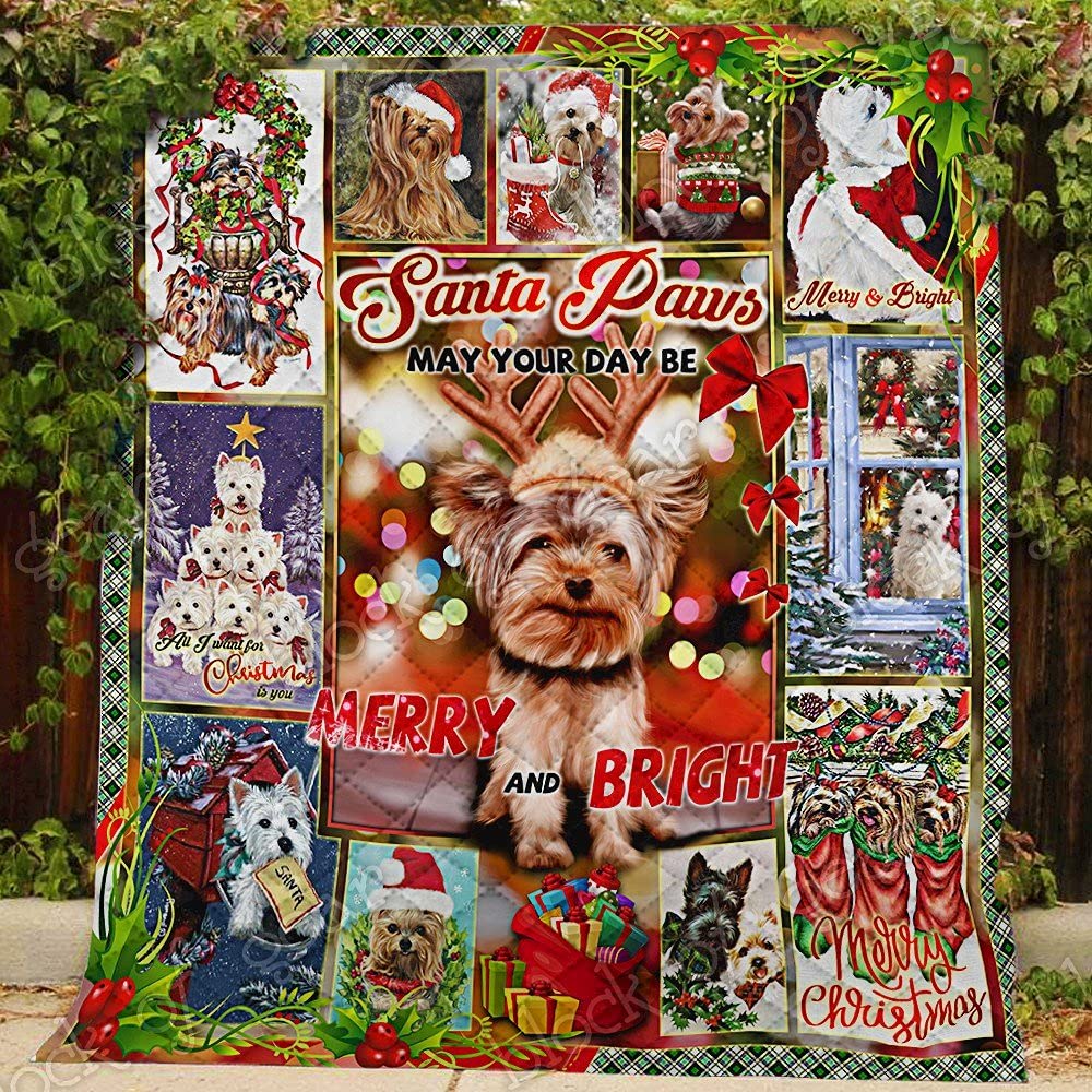 Yorkie Santa Paws Printed Quilt PSL873 - Soft Lightweight King/Queen/Twin Size All-Season Bedding Coverlet - Perfect for Christmas Gifts, Bedroom Decor & Cozy Winter Nights