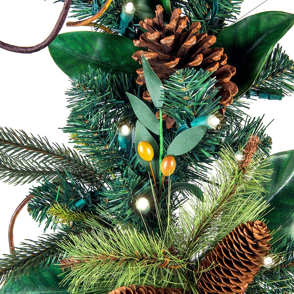 9 Foot Pre-Lit Artificial Christmas Garland with 100 Warm White LED Lights - Magnolia Leaf Collection - Battery Operated Remote Timer - Holiday Home Decor for Fireplace Mantel, Staircase & Christmas Tree Decoration