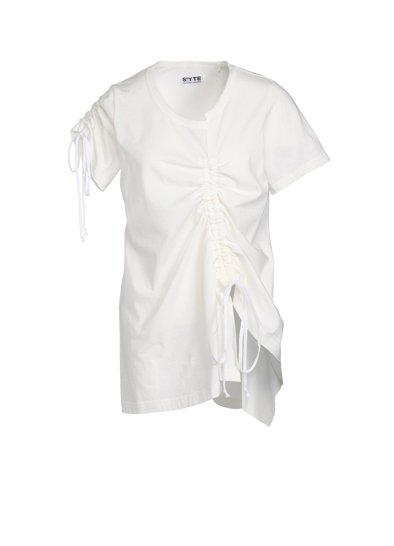Stylish Cotton Jersey Asymmetrical T-Shirt with Gathered Strings - Trendy Women's Fashion for Casual Wear & Street Style