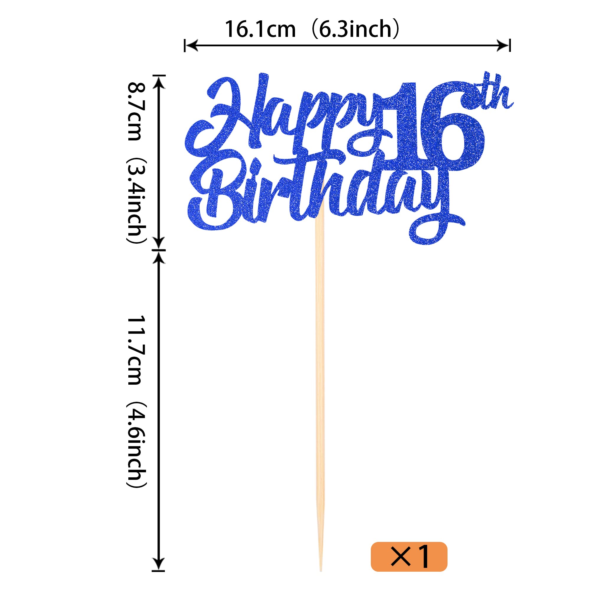 1 Pack Happy 16th Birthday Cake Topper - Glitter 'Cheers to 16 Years' Cake Picks - Sixteen Fabulous Blue Cake Decorations for Sweet 16 Birthday Party Supplies - Perfect for Teen Birthday Cakes, Milestone Celebrations & Theme Parties