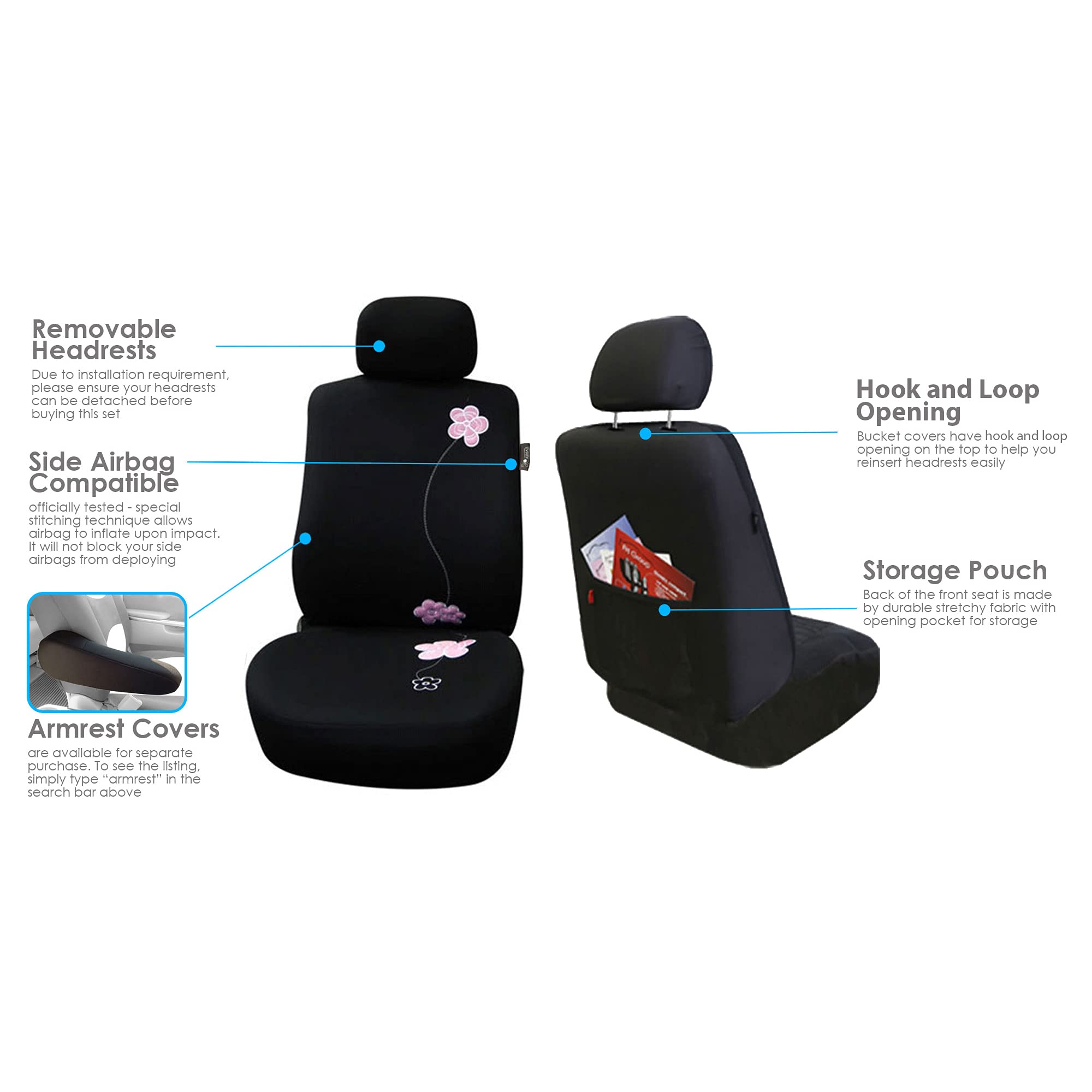 FH Group Floral Cloth Car Seat Covers - Universal Fit for Small Cars, Trucks & SUVs | Airbag Compatible Front Seat Protectors | Durable Interior Accessories for Daily Commute & Road Trips