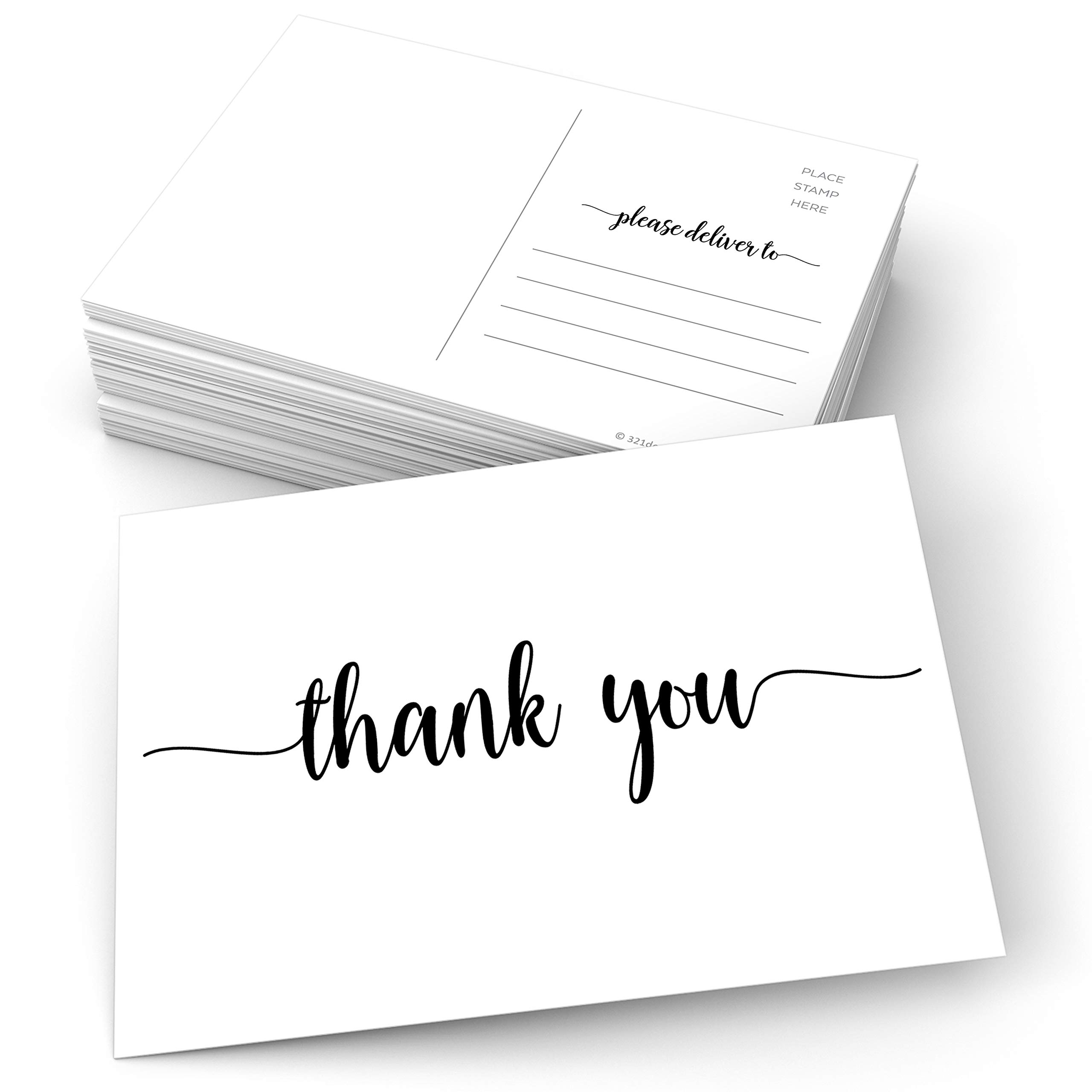 50 Pack 4x6 Inch Blank Thank You Postcards with Mailing Side - Premium White Cardstock, Modern Script Design | Made in USA | Perfect for Wedding, Business, Graduation & Customer Appreciation