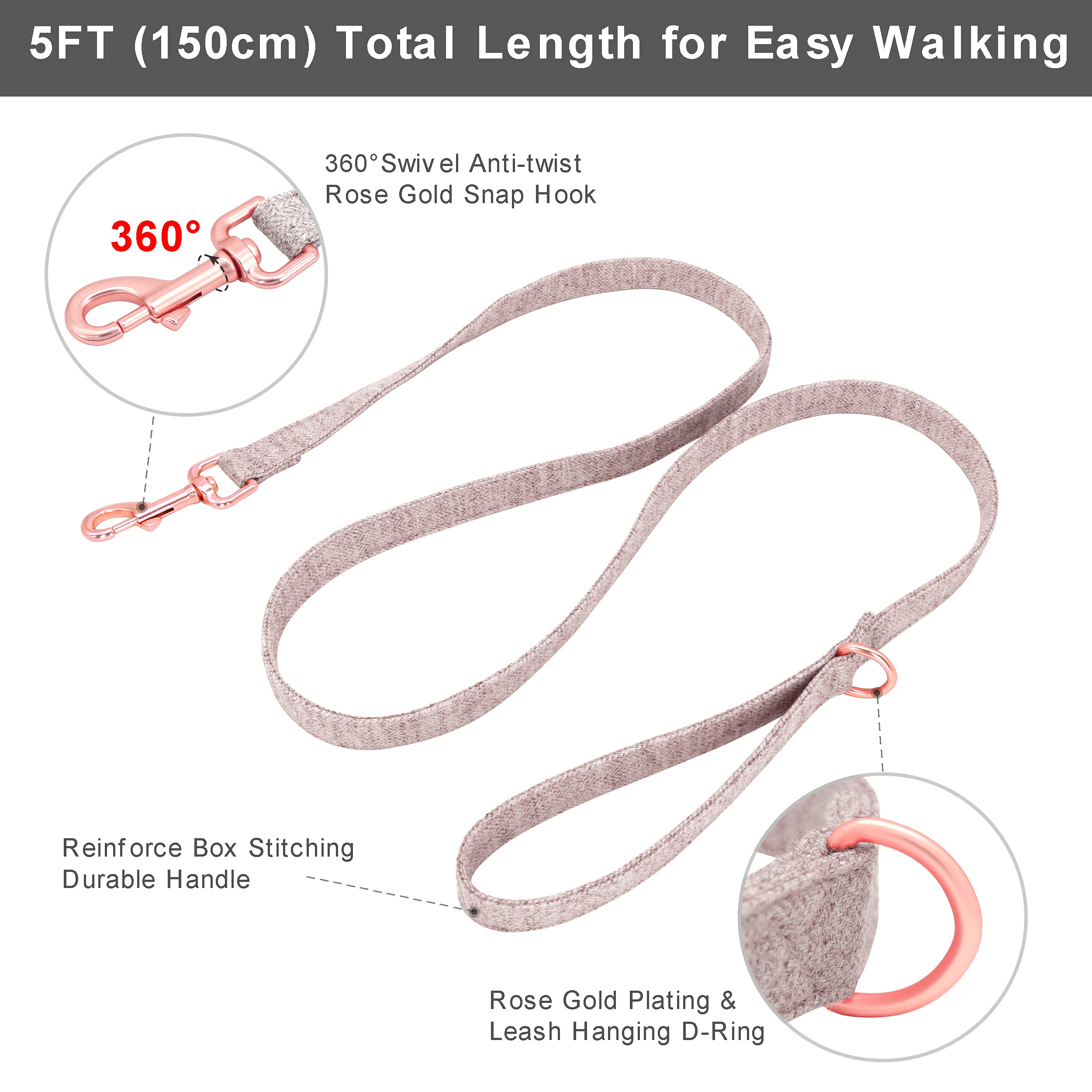 Personalized Girl Dog Collars with Detachable Bowtie - Soft & Comfy Pet Collar & Leash Set with Rose Gold Buckle - Adjustable Bow Tie for Small Medium Large Dogs (Brown) - Perfect for Daily Walks, Pet Parties & Photo Shoots
