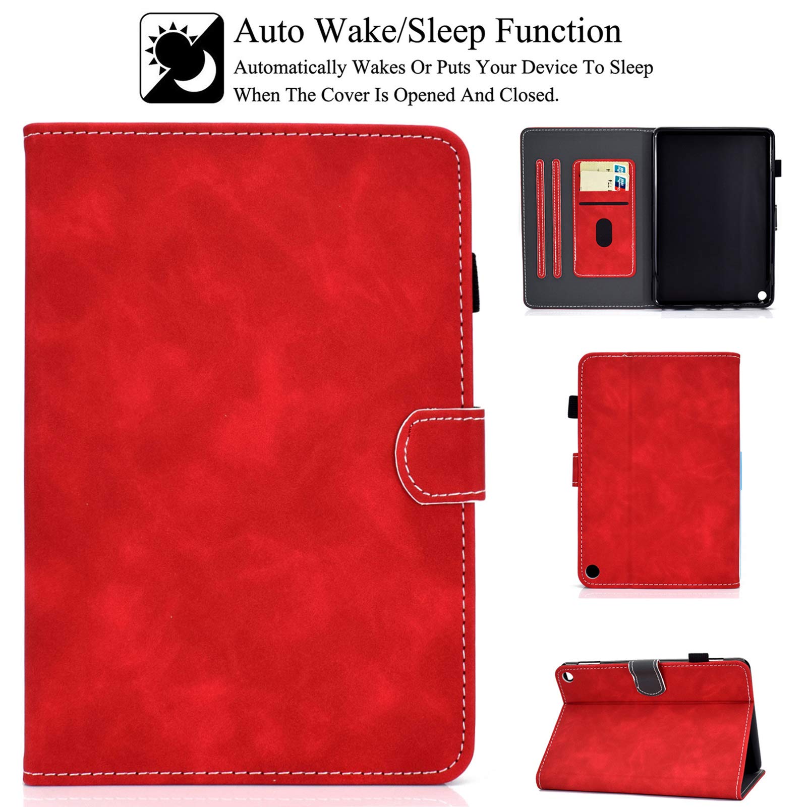 Premium PU Leather Case for Kindle Fire HD 8/HD 8 Plus (10th/12th Gen 2020-2024) - Auto Sleep/Wake, Card Slots & Foldable Stand - Perfect for Reading, Travel & Work (Red)