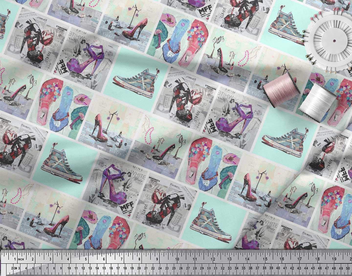 Soimoi Silk Green Fabric by The Yard - 42 Inch Wide Printed Fabric for DIY Slippers, Shoes & High Heels - Fashionable Footwear-Inspired Patchwork Glam - Perfect for Crafting, Sewing Projects & Home Decor