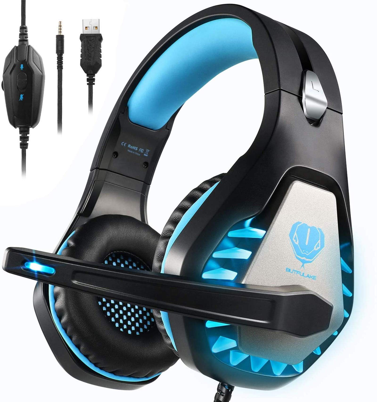 Best Gaming Headset for PS4, PS5, Xbox One, PC, Mac & Nintendo Switch - Noise Cancelling Over-Ear Headphones with Mic, Bass Surround & Soft Memory Earmuffs (Blue) - Perfect for Online Gaming, Streaming & Virtual Meetings