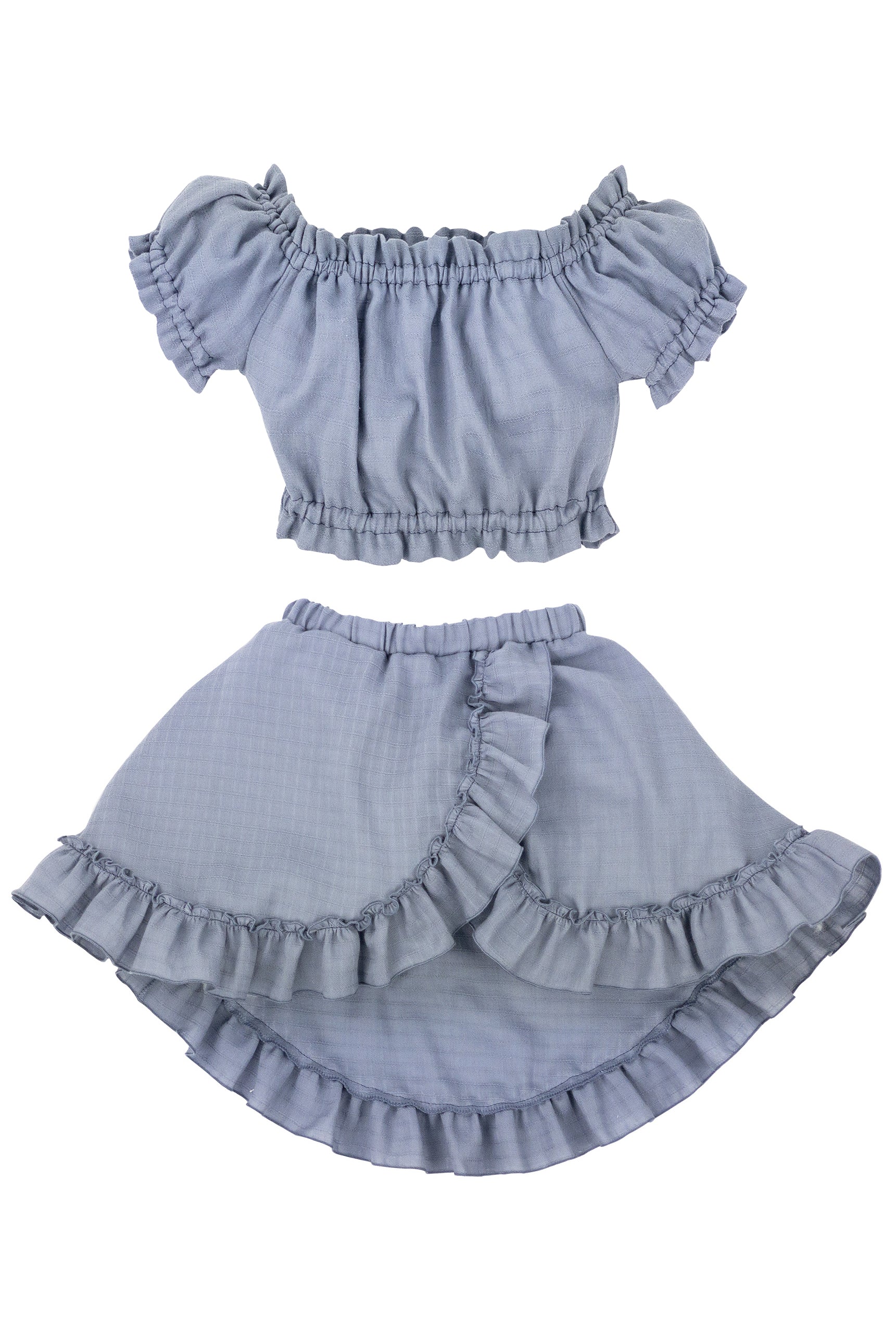Brylee Women's Organic Cotton Blouse and Skirt Set - Dusky Blue | Eco-Friendly Casual Outfit for Brunch, Office & Spring Outings