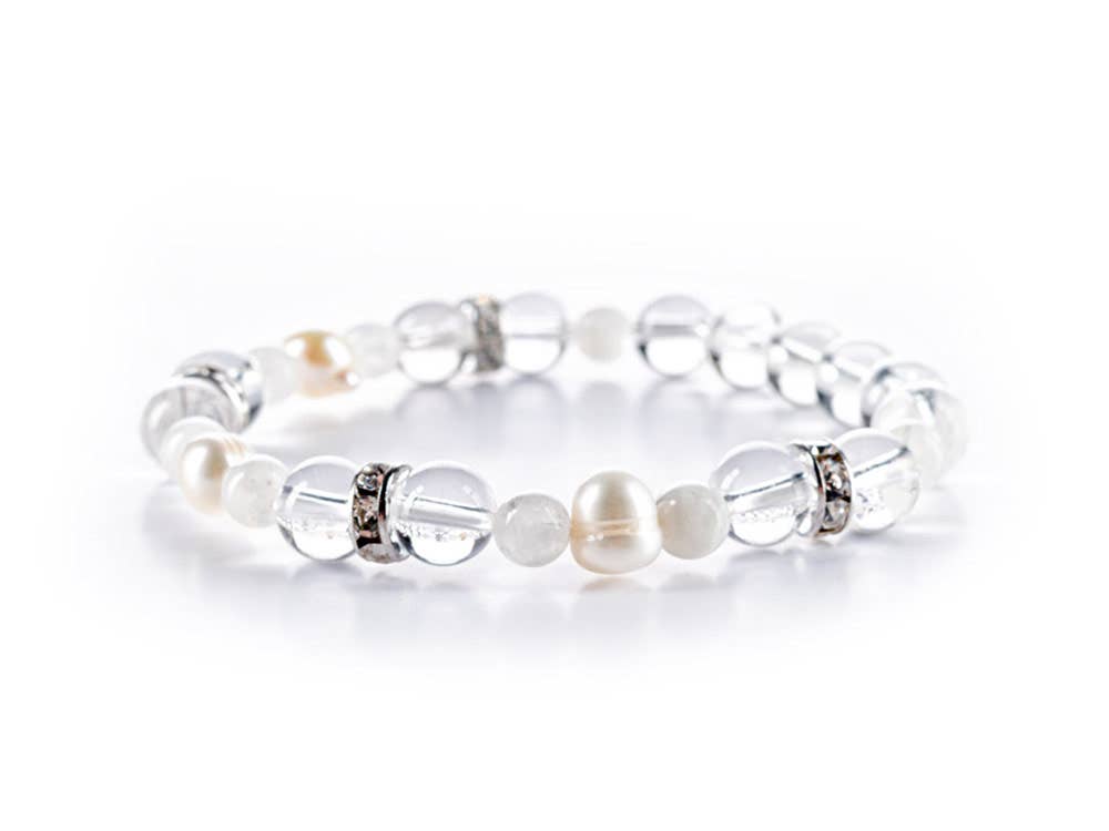 INTUITION Moonstone Pearl Clear Quartz Healing Bracelet - Spiritual Jewelry for Meditation, Yoga & Positive Energy