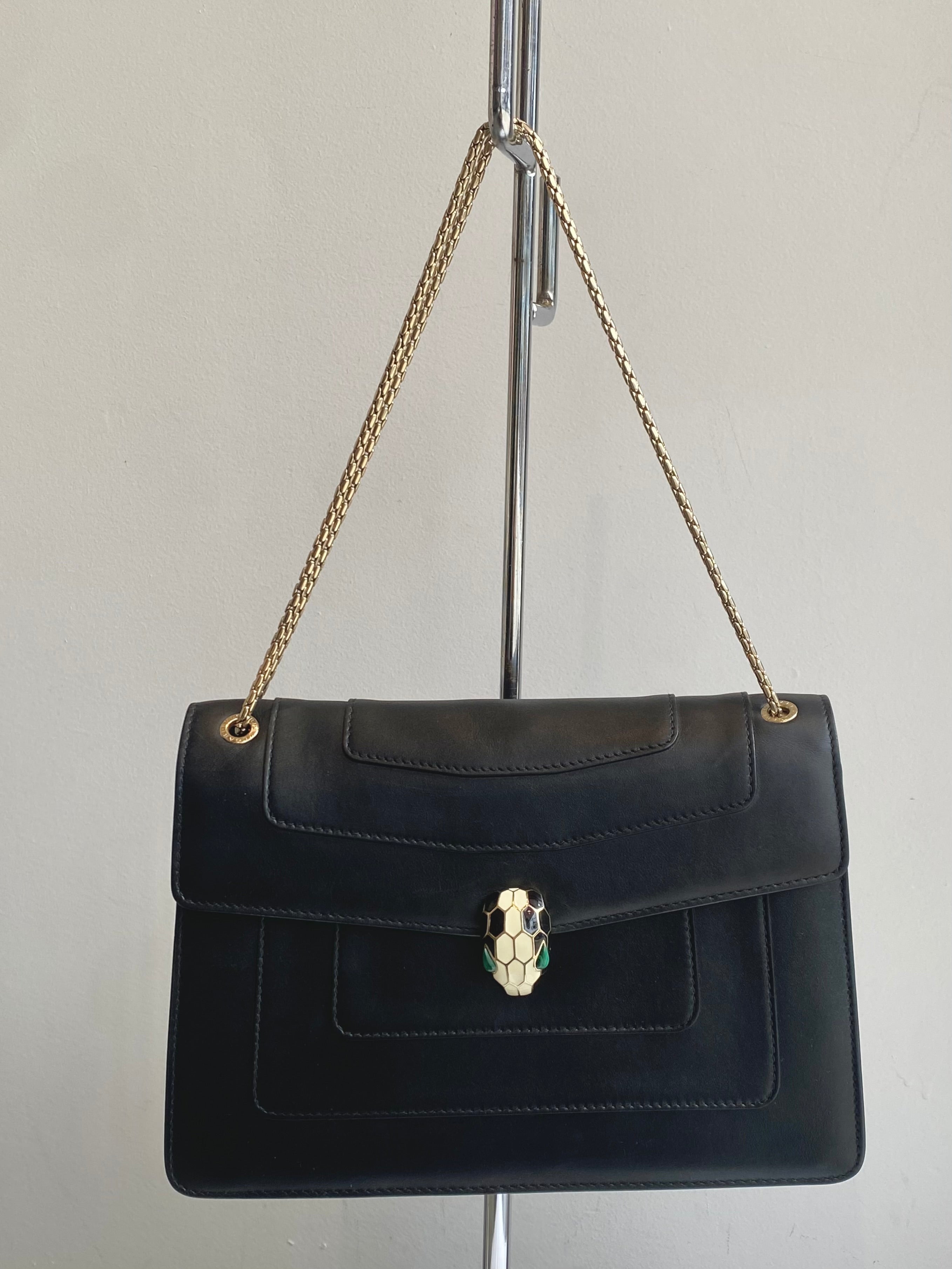 Bvlgari Black Leather Serpenti Shoulder Bag for Women - Luxury Designer Handbag for Evening Parties, Date Nights & Special Occasions