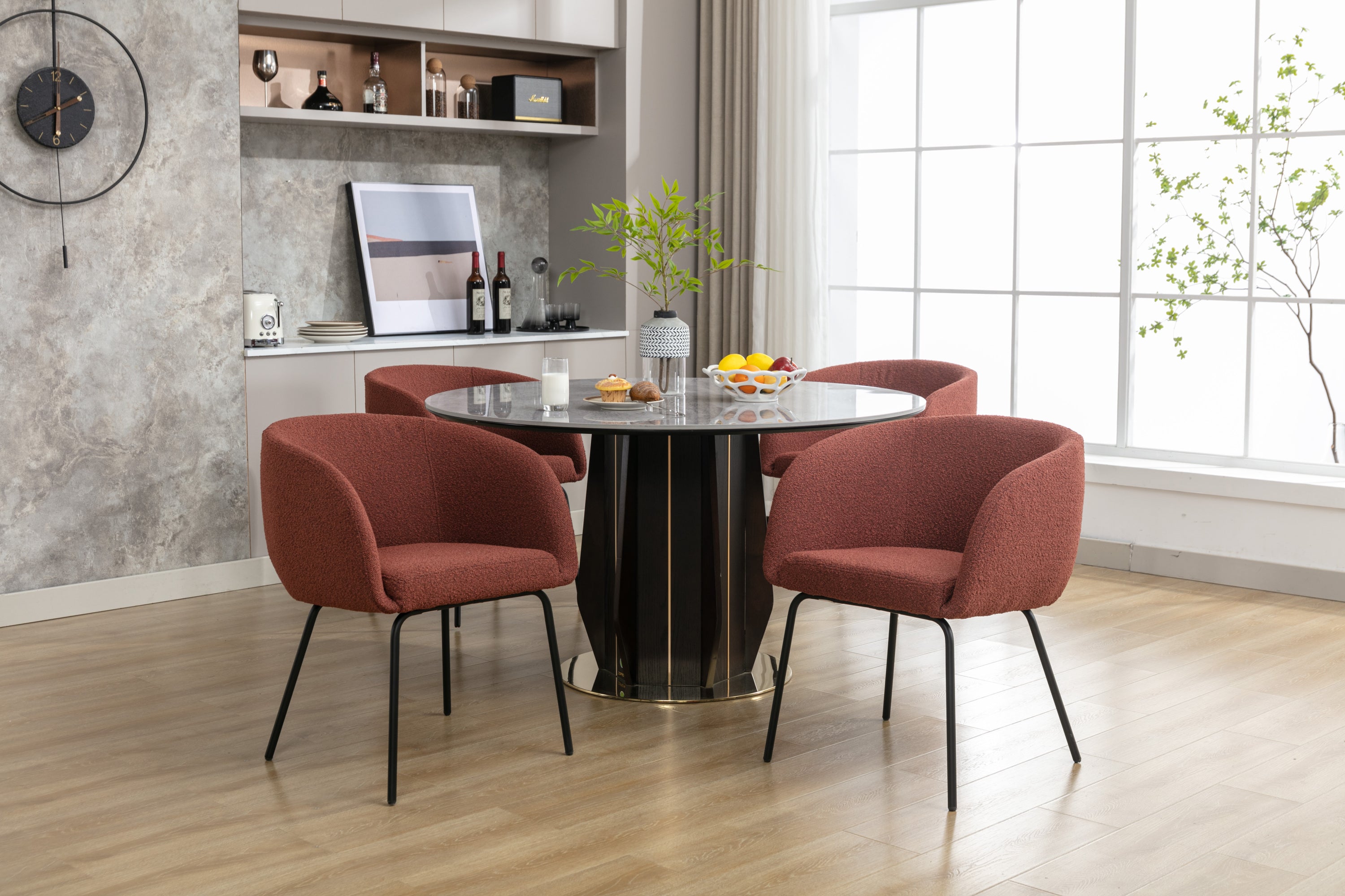 2 Pack Boucle Fabric Dining Chairs with Black Metal Legs - Wine Red | Modern Upholstered Side Chairs for Kitchen, Dining Room, or Office | Comfortable & Stylish Seating Solution