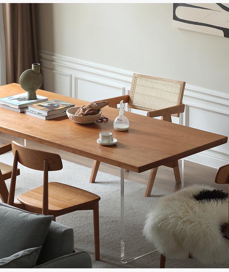 Solid Oak & Cherry Wood Acrylic Suspension Dining Table - Modern Floating Design for Small Spaces, Kitchens & Contemporary Dining Rooms