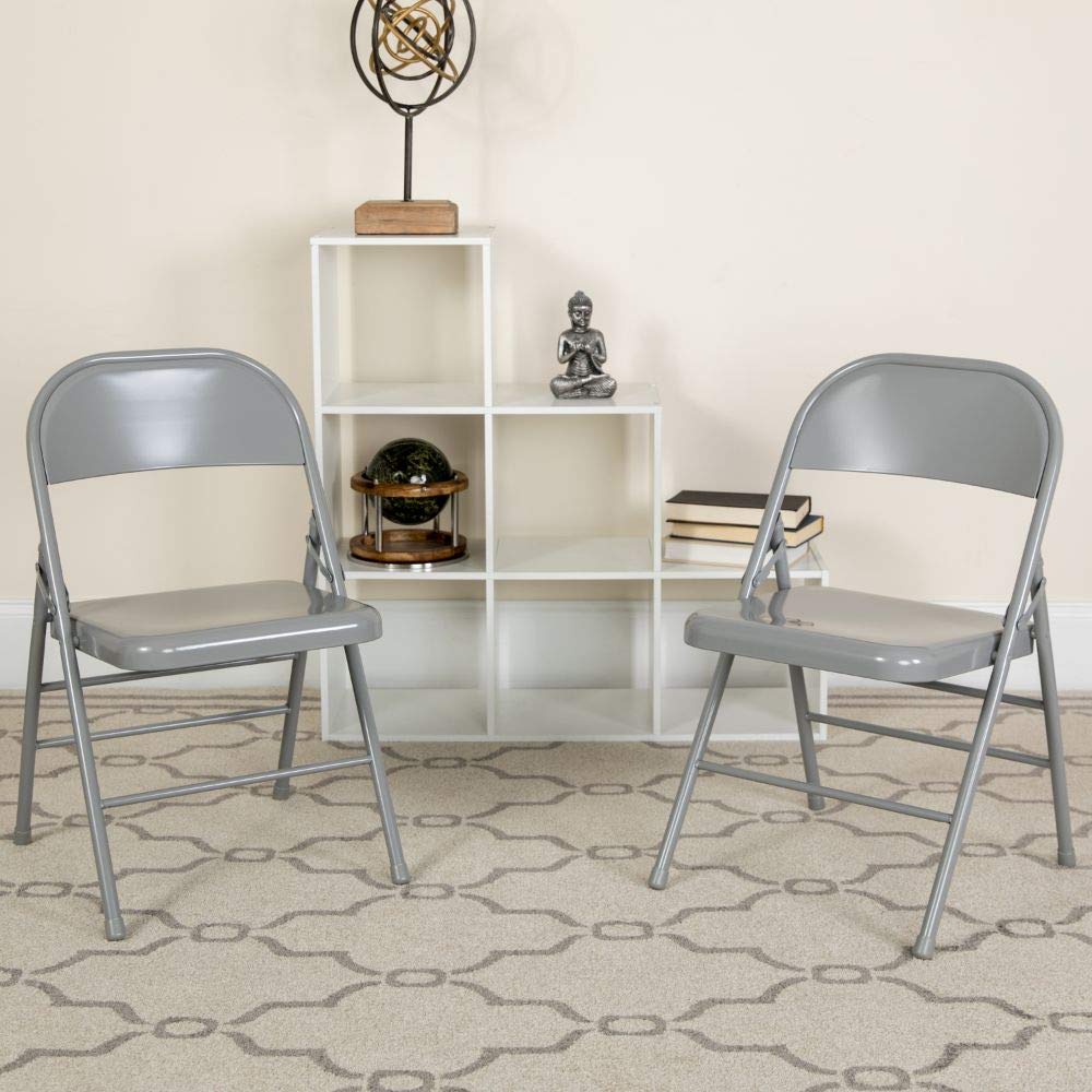 Flash Furniture 2-Pack HERCULES Series Heavy Duty Folding Chairs - Triple Braced & Double Hinged Gray Metal Chairs for Events, Parties, and Outdoor Gatherings