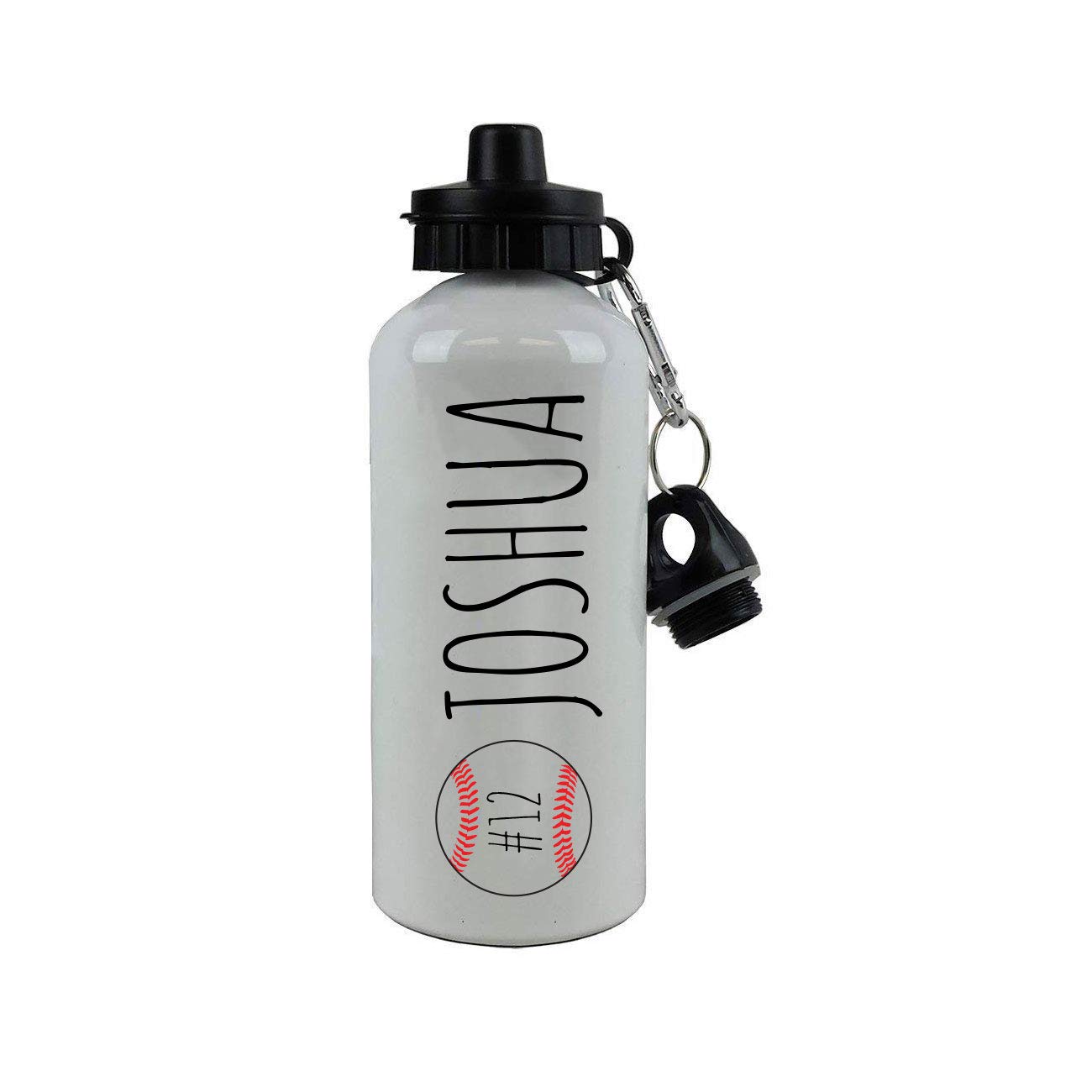 Custom Personalized Baseball/Softball Water Bottle - Add Your Name & Jersey Number, 20oz Aluminum Sport Bottle with 2 Lids (White Finish) - Perfect for Games, Practice & Outdoor Activities