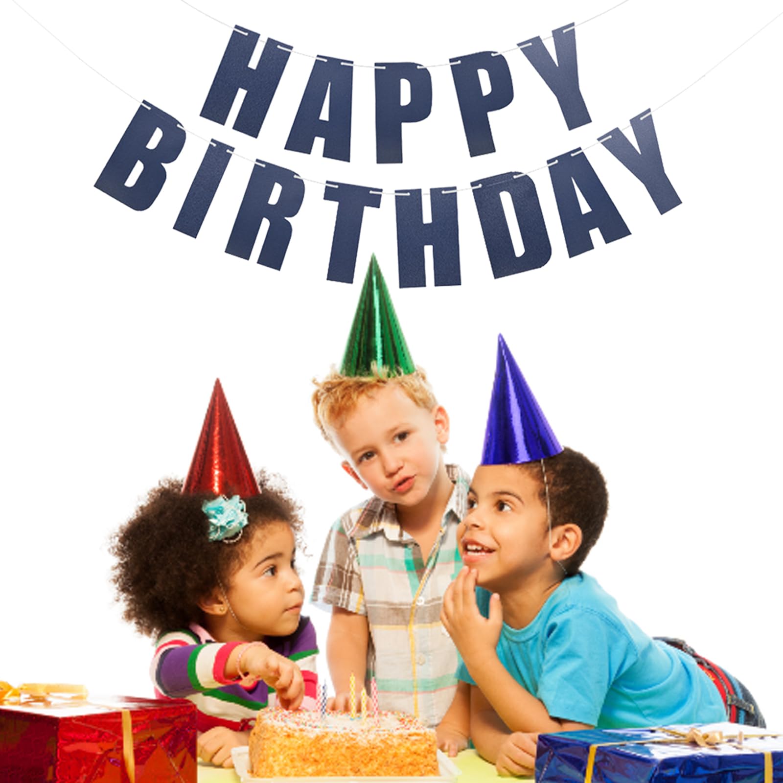 MEETINGU Dark Blue Happy Birthday Banner & Bunting - Party Decoration Supplies for Adults, Kids, Baby Showers & Birthday Celebrations | Perfect for Indoor & Outdoor Hanging Decor