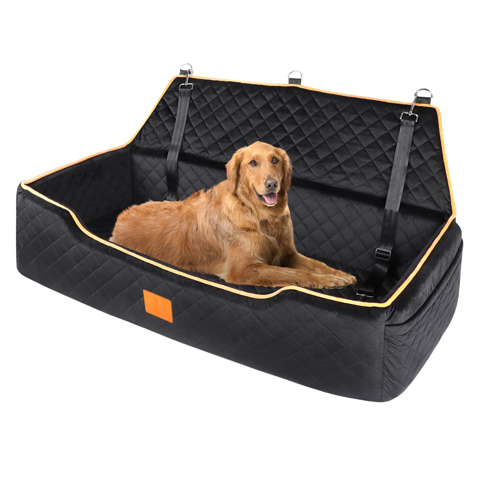 Premium Dog Car Booster Seat for Large & Medium Dogs - Detachable, Washable & Extra Thick Cushion (Black) | Safe & Comfortable Travel Pet Bed for Road Trips, Vet Visits & Daily Commutes