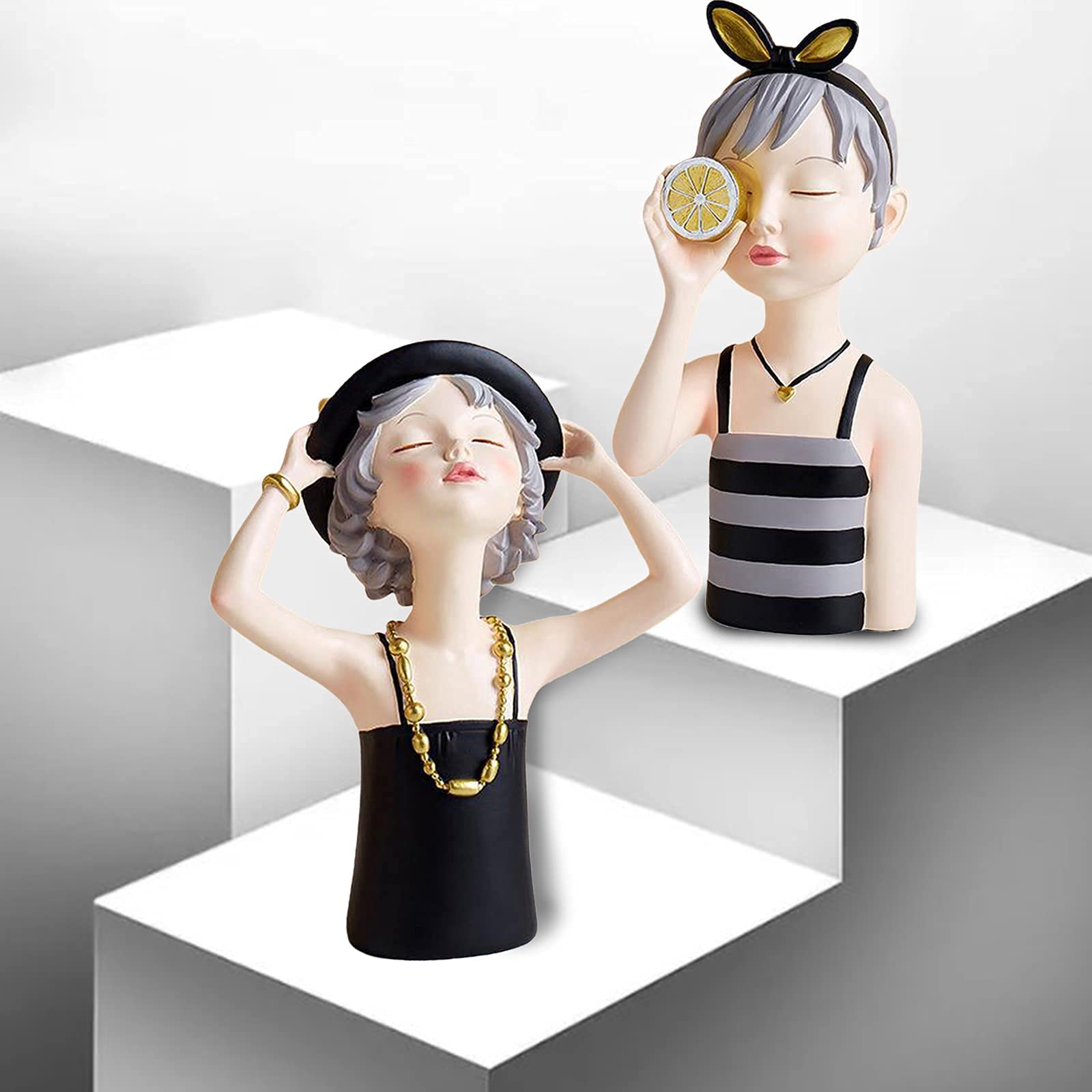 Nordic Summer Girl Sculpture - Handcrafted Collectible Statue for Home Decor, Bedroom, Office, Living Room & Bar | Perfect Gift for Women, Housewarming & Scandinavian Style Lovers (Black)
