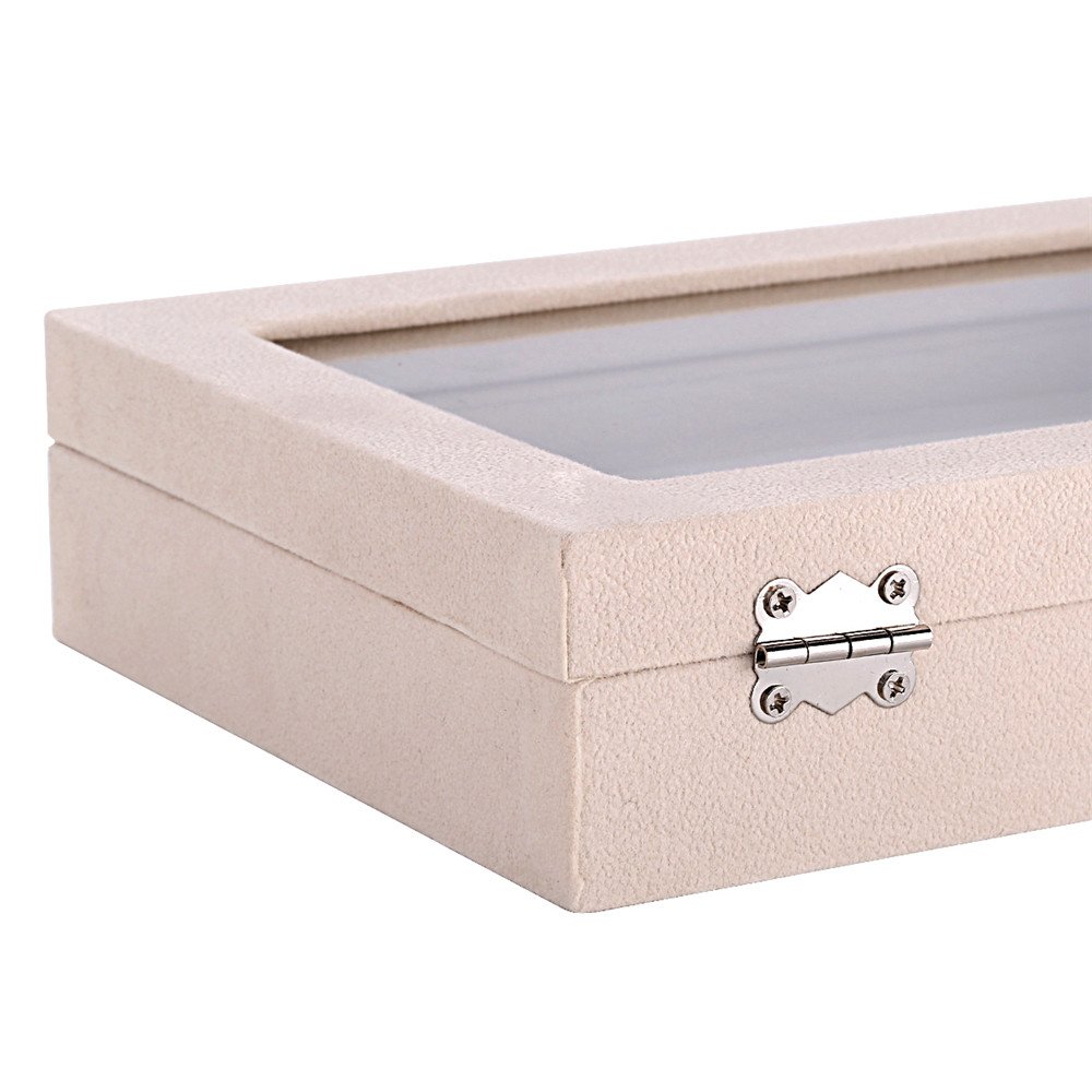 Velvet Jewelry Box with 2 Clasps - Elegant Glass Display Case for Rings, Earrings & Necklaces | Perfect for Home Storage, Travel & Gift Giving
