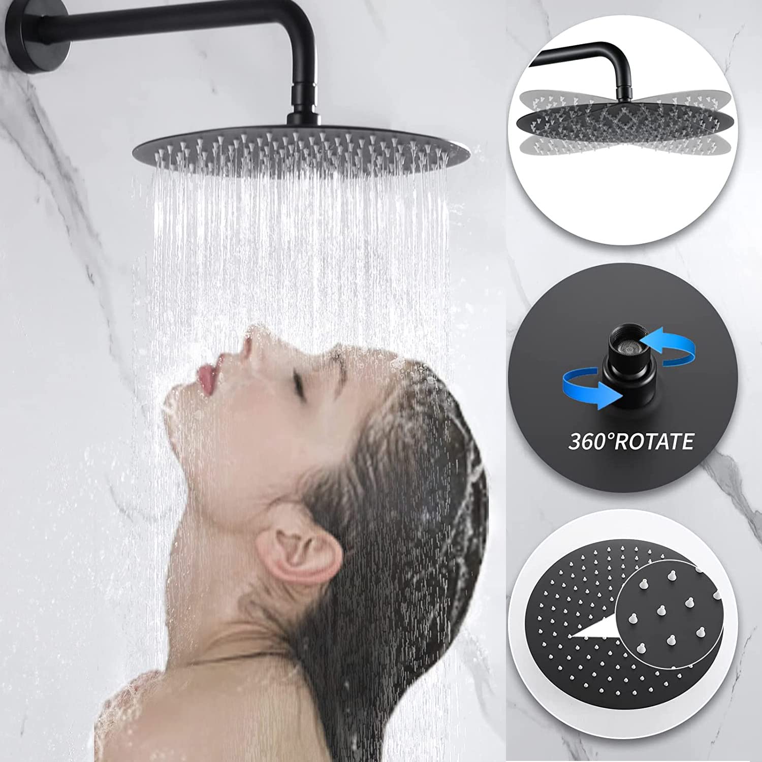 HaiZR Matte Black Shower System - 10 Inch Rainfall Shower Head with Brass Faucet, Wall Mounted Bathroom Shower Combo Set with Rough-in Valve & Trim Kit - Perfect for Modern Home, Spa, and Luxury Bathroom Renovations