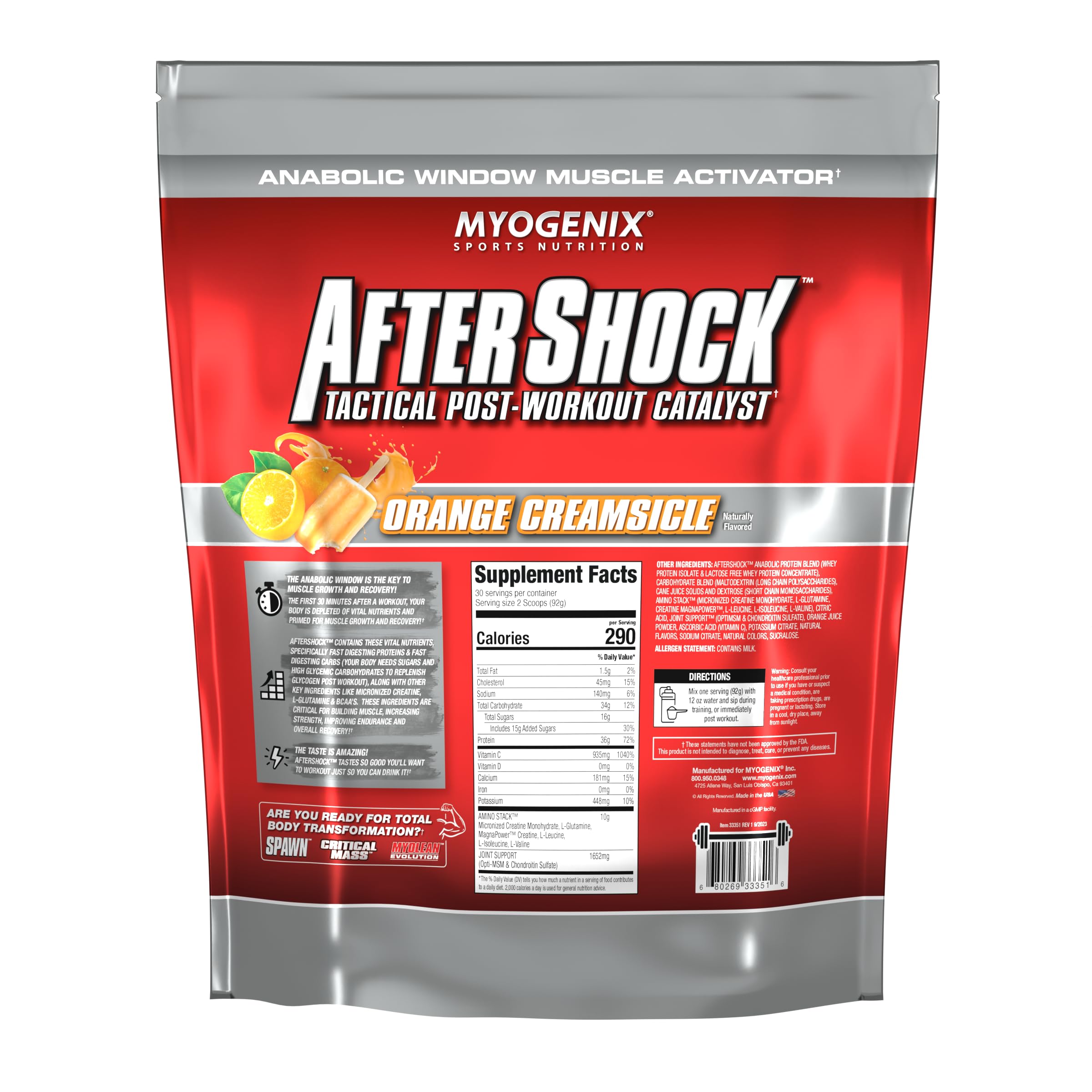 Myogenix Aftershock Post Workout Whey Protein Powder - 6lbs Orange Creamsicle | Muscle Growth & Recovery with Anabolic Whey, Mass Carbs, Creatine, Glutamine & BCAAs | Ideal for Post-Workout Shakes, Muscle Building & Athletic Performance