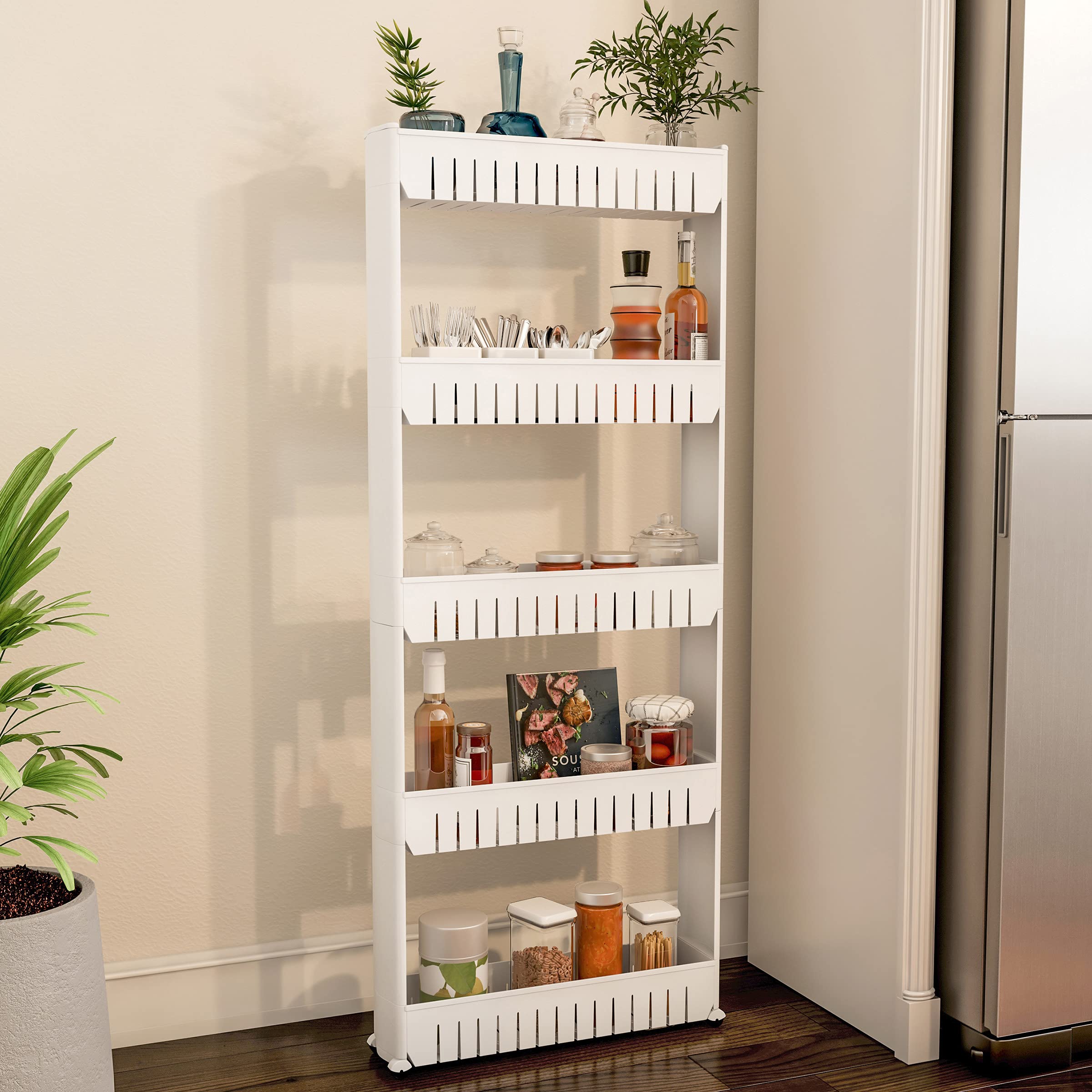 Lavish Home 82-5LSS 5-Tier Slim Slide-Out Pantry Organizer with Large Baskets - Space-Saving Storage Rack for Kitchen, Bathroom & Closet - Perfect for Narrow Spaces & Small Homes