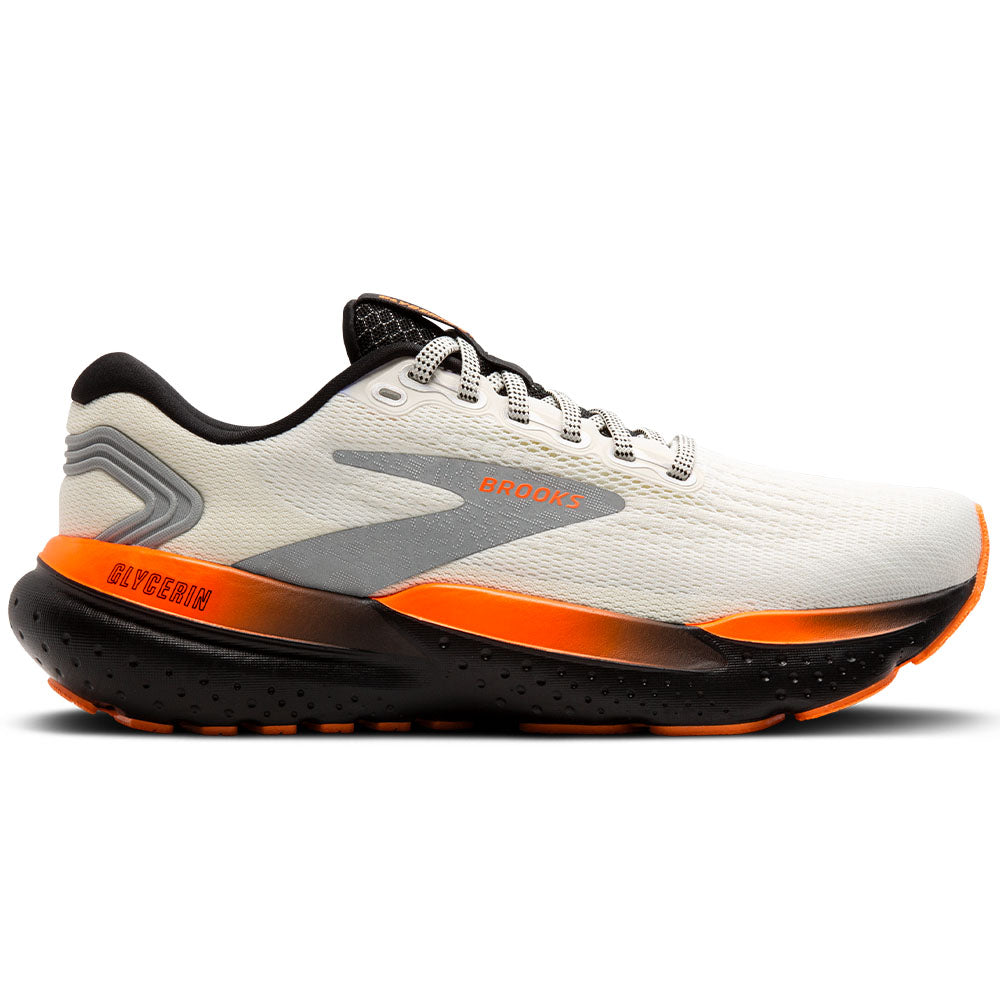 Brooks Glycerin 21 Men's Running Shoes - Ecru/Orange/Black - Size 7.5 D Medium - Cushioned Road Running Sneakers for Marathon Training & Daily Jogging