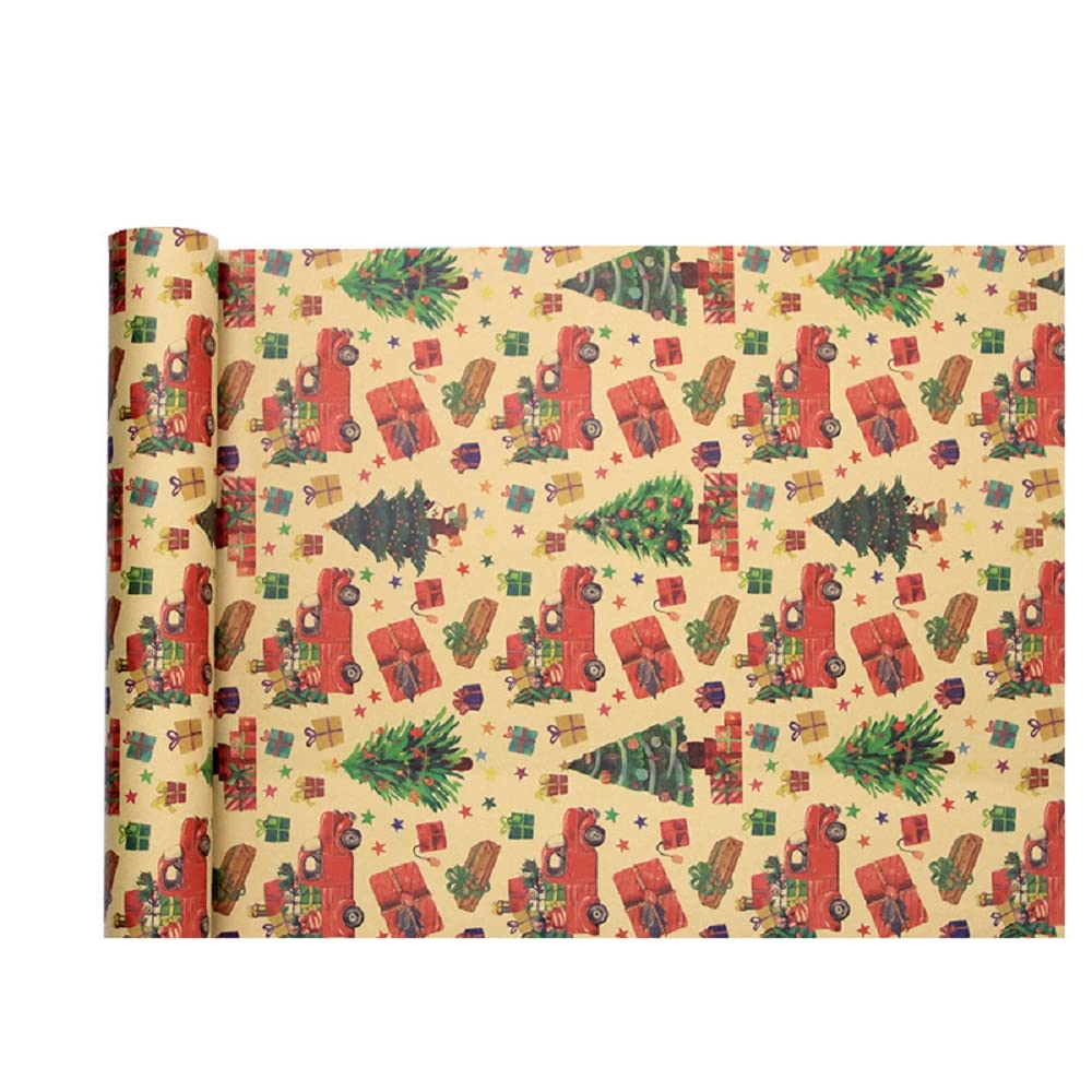 Vintage Christmas Kraft Wrapping Paper - 12 Sheets Holiday Gift Wrapping Paper Roll (19.68