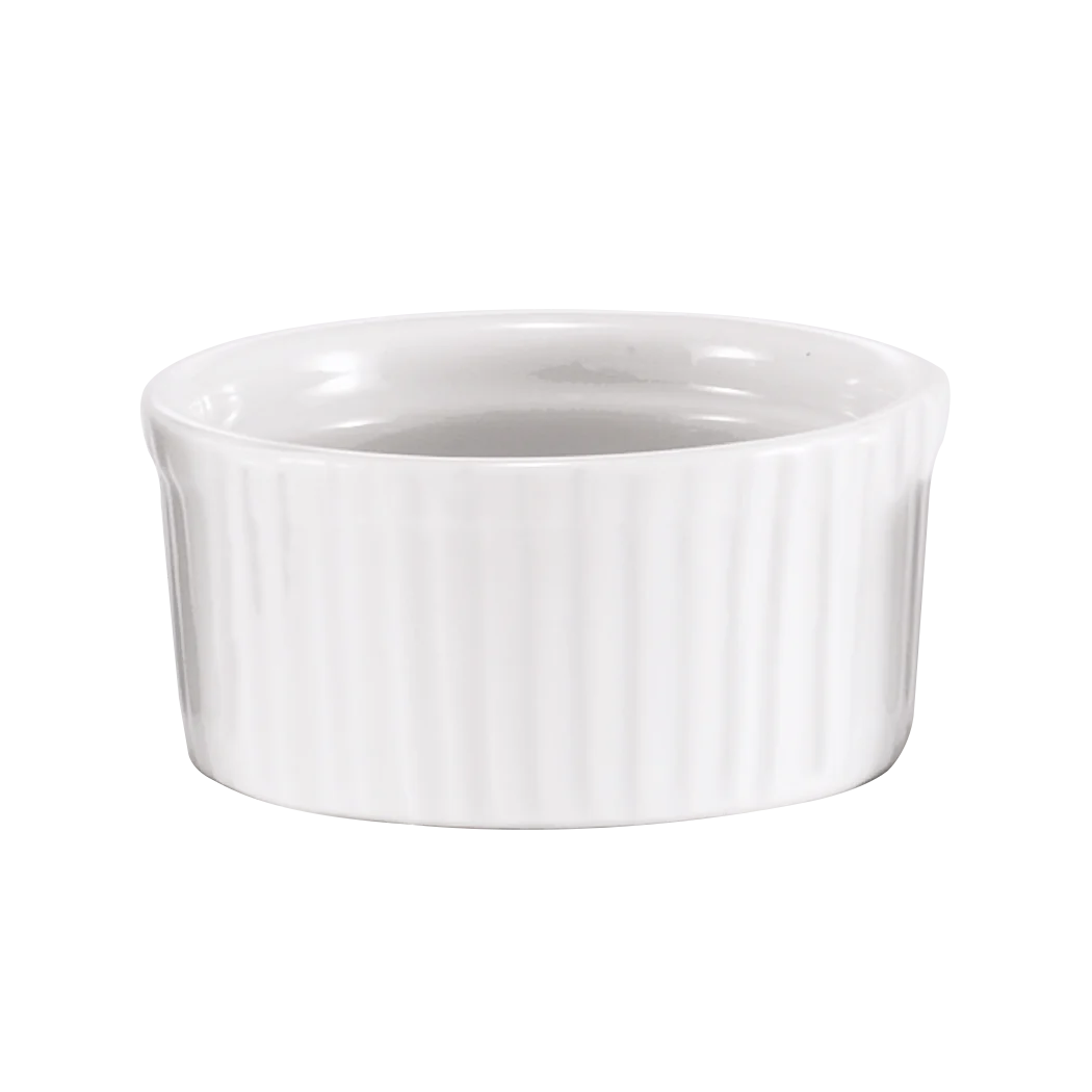 Browne 9 Oz White Ceramic Ramekins - Set of 6 Small Baking Dishes for Crème Brûlée, Soufflés, Desserts & Side Dishes - Oven, Microwave & Dishwasher Safe