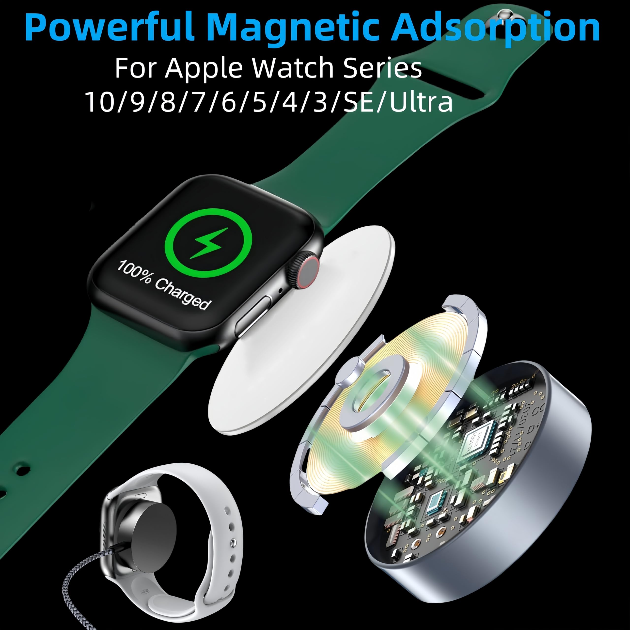 3-in-1 Magnetic Wireless Charger for Apple Watch/iPhone/AirPods - Fast Charging Station Compatible with iWatch Ultra/SE/Series 1-10 & iPhone 16/15/14/13/12/11/Samsung Galaxy S23 - Perfect for Home, Office and Travel Charging