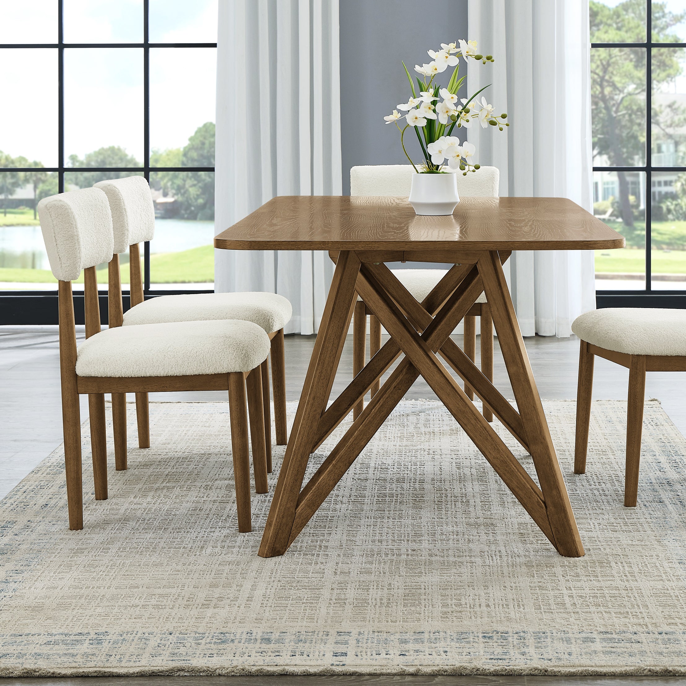 Roundhill Furniture Axler 5-Piece Dining Set - Light Oak Tripod Cross Base Table with 4 Modern Chairs | Perfect for Small Spaces, Breakfast Nooks & Cozy Apartments