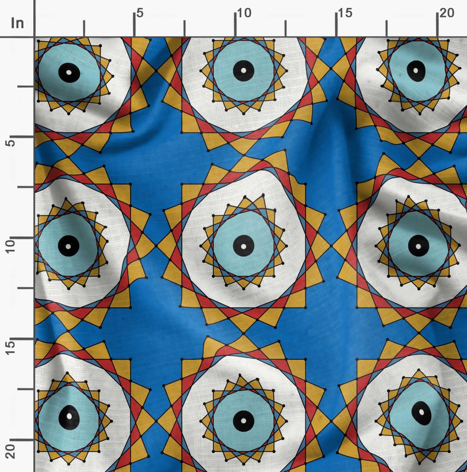 Soimoi Moss Georgette Blue Fabric by The Yard - 42 Inch Wide Marigold Geometric Print Fabric - Vibrant Botanical Design for Dresses, Curtains & DIY Crafts - Lightweight Flowy Material for Sewing Projects