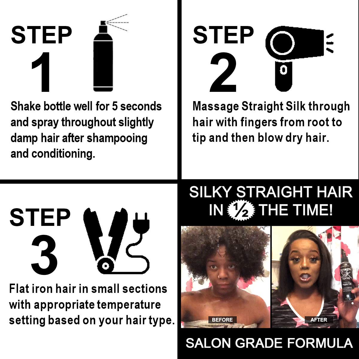 Straight Silk Spray with Moroccan Argan Oil - Alcohol-Free Heat Protectant for Hair Up to 450°F | Hair Straightening Protector & Detangler for Flat Iron & Blow Dry | Unscented Hair Spray Made in USA (64oz) | Perfect for Salon Styling & Daily Frizz Control
