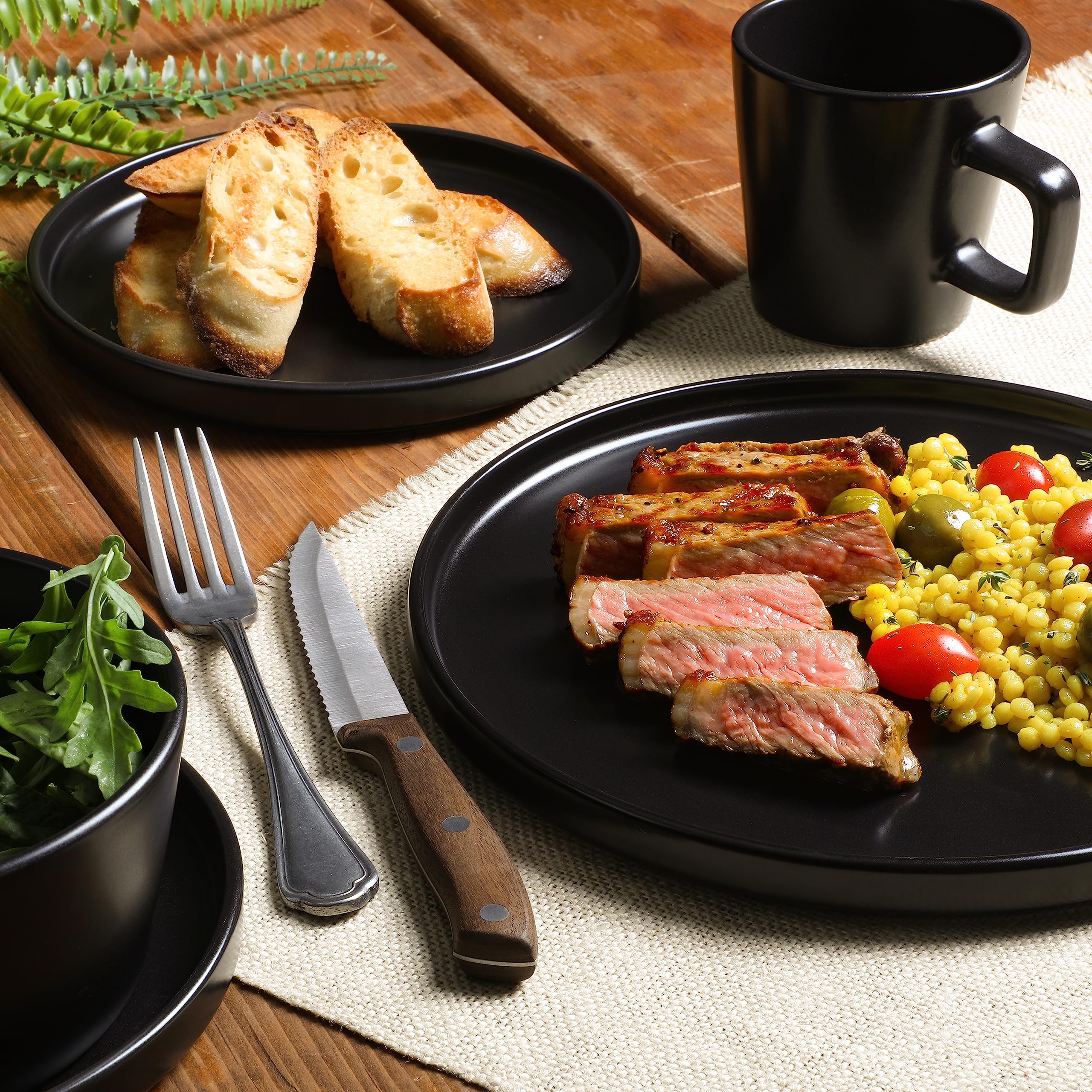 Premium Gibson Soho Lounge Bowery 32-Piece Matte Black Stoneware Dinnerware Set - Plates, Bowls & Mugs for 8 People - Elegant Tableware for Dining, Entertaining & Everyday Use