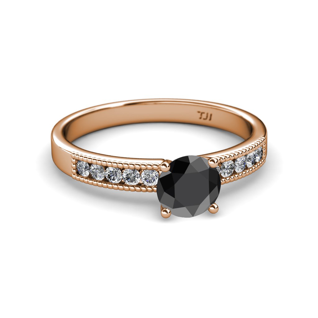 14K Gold Black Diamond & Natural Diamond Engagement Ring 1.30 ctw with Milgrain Detailing - Perfect for Proposals, Anniversaries & Romantic Occasions