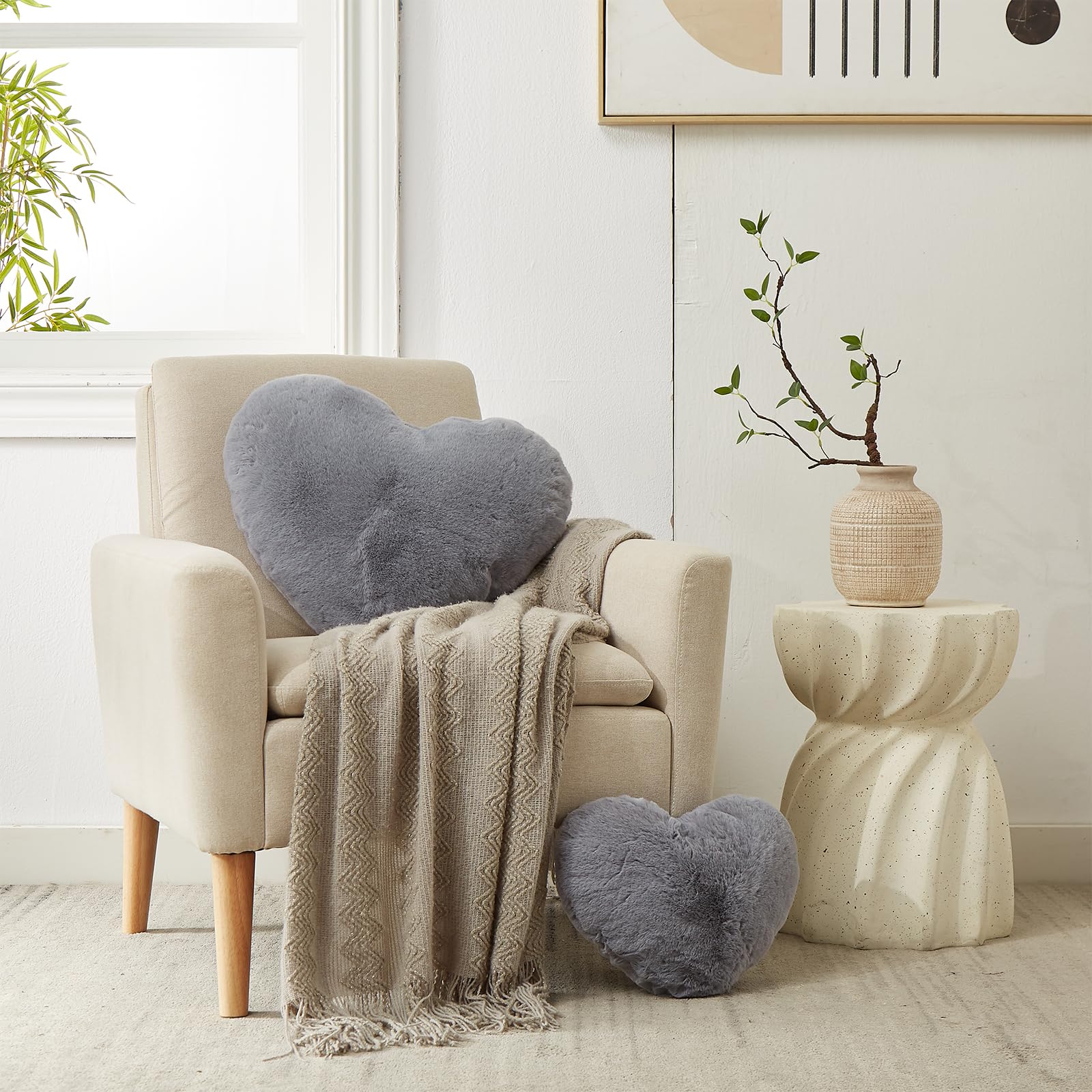 YRXRUS 14x17 Inch Large Grey Heart Shaped Pillow - Soft Faux Rabbit Fur Love Pillow Gift for Valentine's Day, Anniversary & Romantic Decor - Coquette Room Decor Throw Pillow for Living Room, Bedroom, Indoor & Outdoor Use