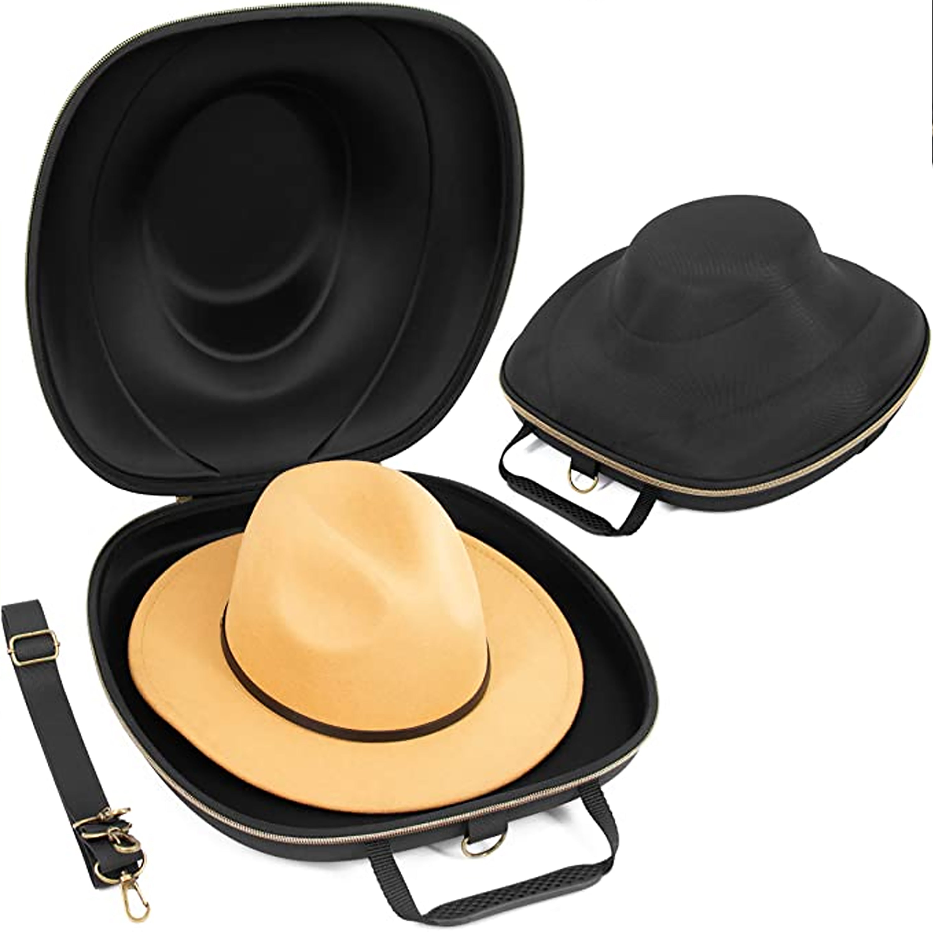CASEMATIX Premium Hat Travel Case for Fedora, Panama, Bowler Hats - Durable Shoulder Strap & Protective Insert for Wide-Brim Hats Up to 3
