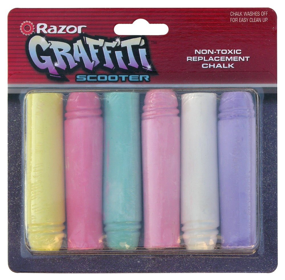 Razor Graffiti Chalk Stick Refills - 6 Pack Non-Toxic Washable Chalk for Kids, Sidewalk Art, Outdoor Play & Creative Drawing