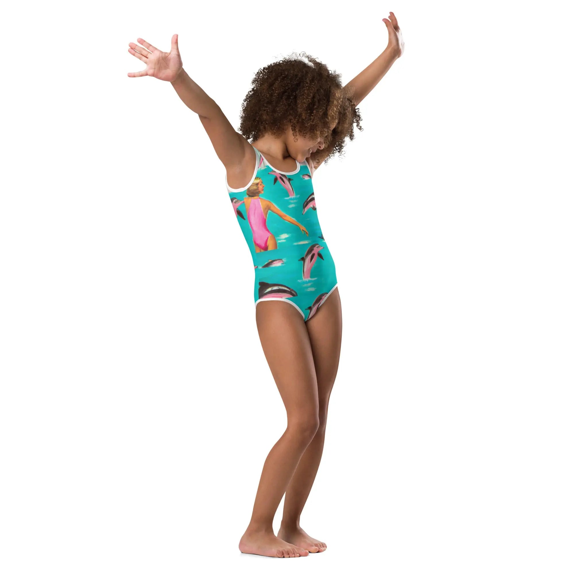 Dolphin Print Girls Swimsuit | All Over Print Kids Bathing Suit for Beach, Pool & Summer Fun