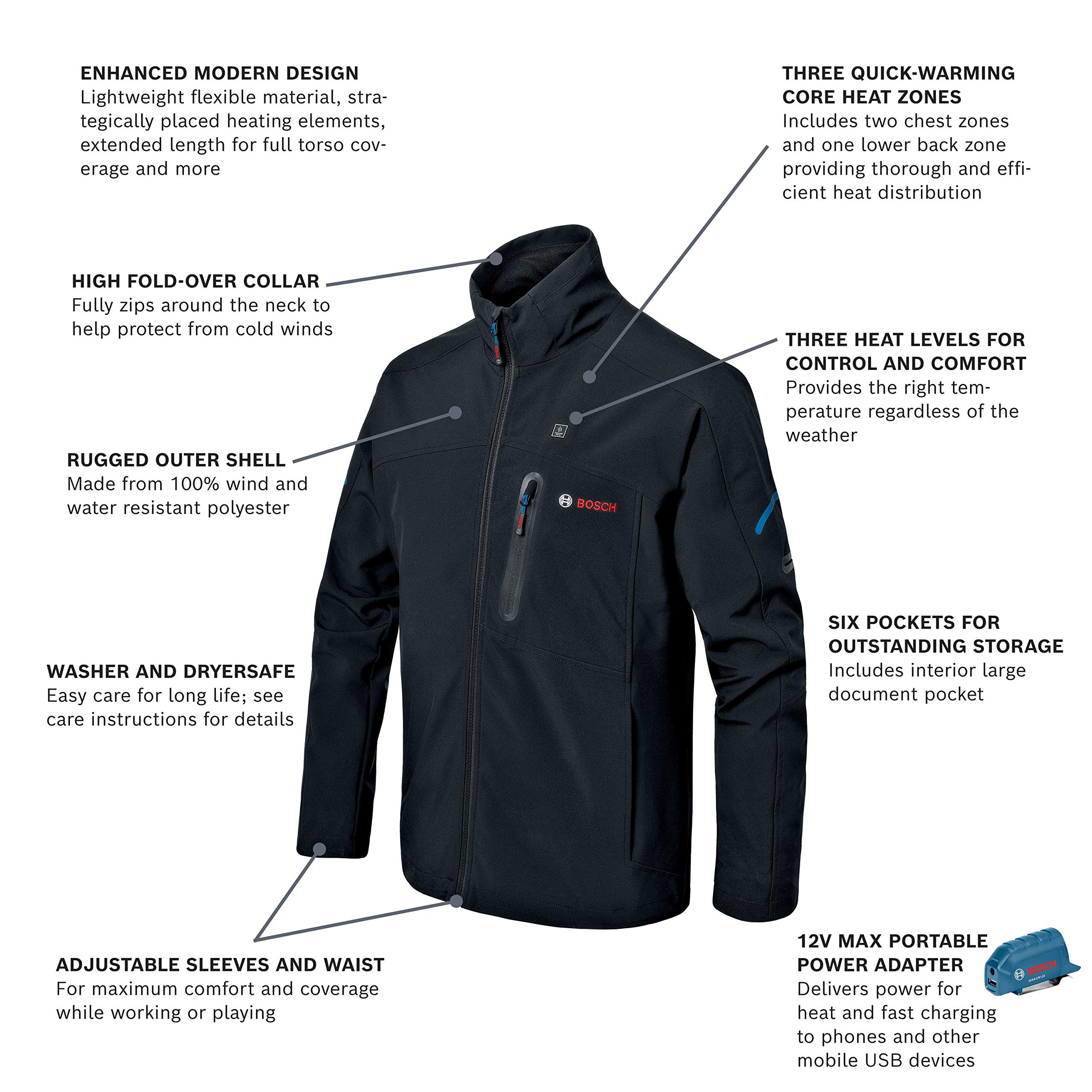 BOSCH GHJ12V-20SN12 12V Max Heated Jacket Kit with BAT414 High Capacity Battery - Winter Workwear for Construction & Outdoor Activities