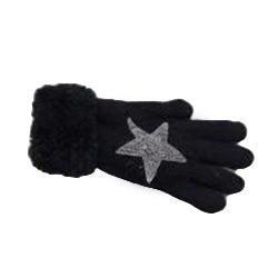Star Faux Fur Gloves for Women - Soft Grey Winter Gloves | Warm Fashion Accessories for Cold Weather & Outdoor Activities