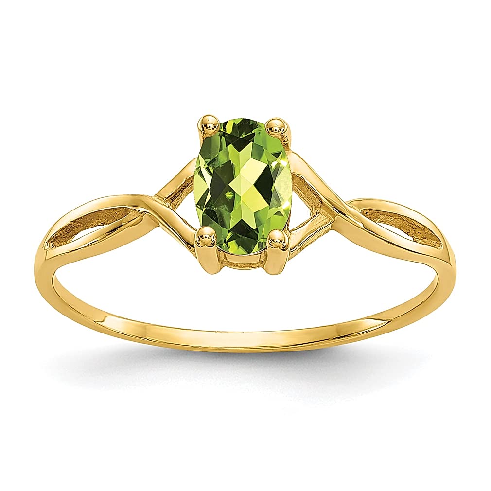 14K Yellow Gold Peridot Birthstone Ring for Women - August Birthstone Jewelry, Size 7, Dainty Green Gemstone Band - Perfect Gift for Her, Anniversary, Birthday & Special Occasions