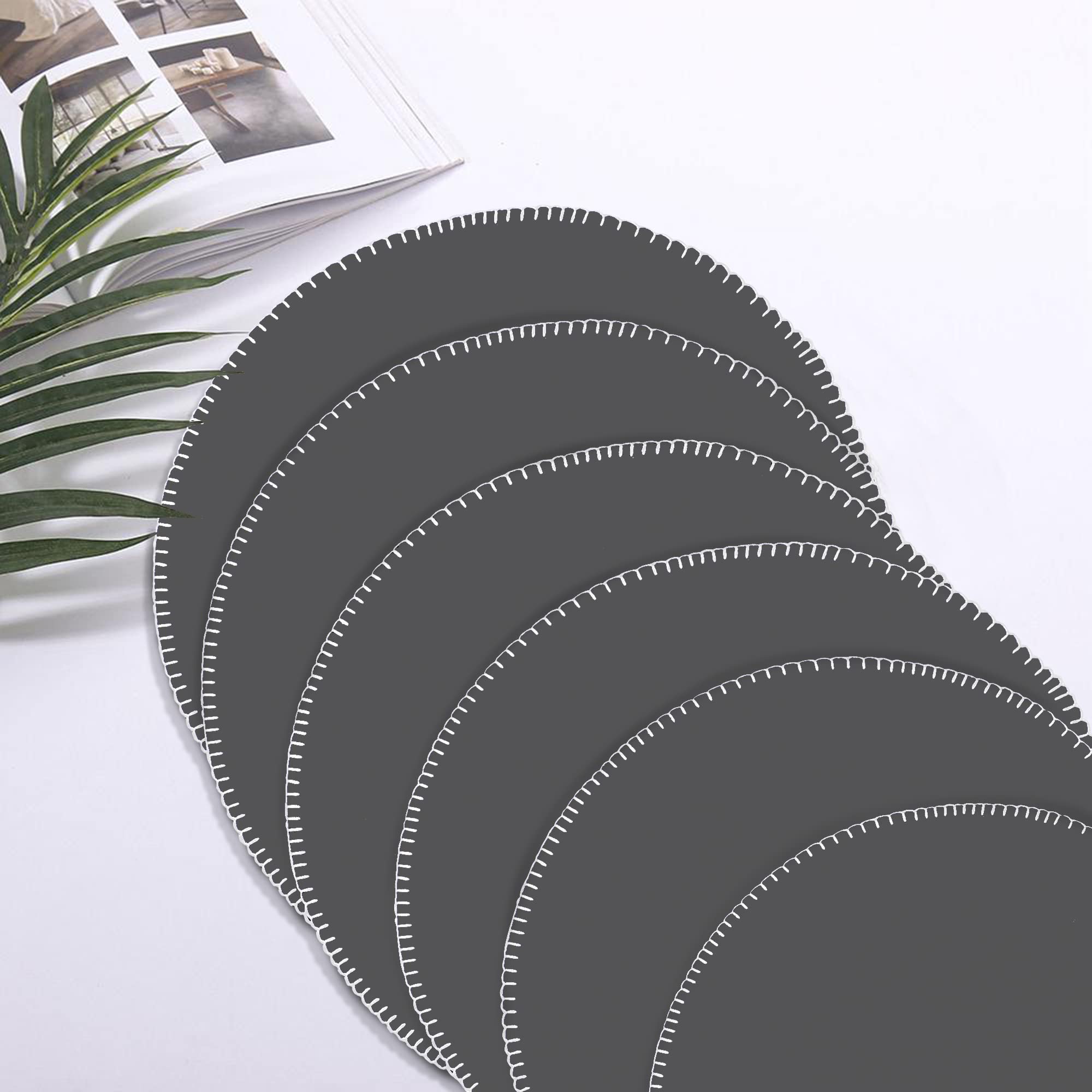 Urban Villa Embroidered Round Placemats - Set of 6 Oversized 16