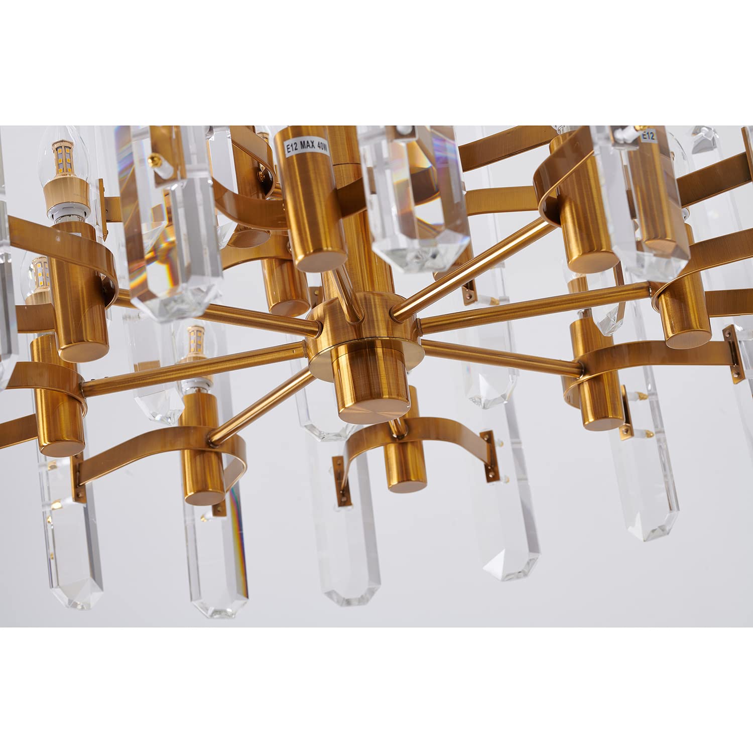 BETHEL Elegant Two-Tier Gold Frame Chandelier with Clear Crystal PLAQUES - Perfect for Dining Room, Living Room & Bedroom Lighting Decor