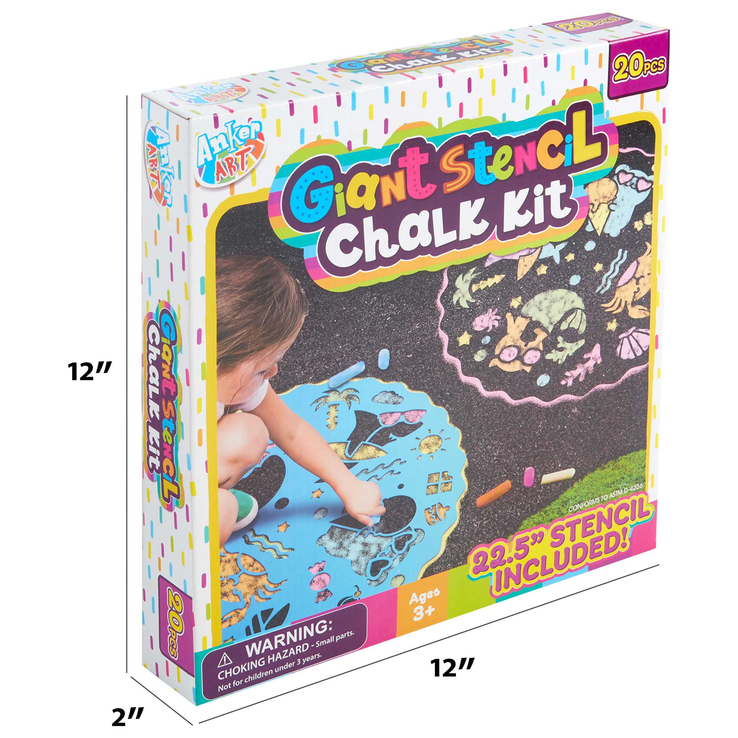 20-Piece Giant Sidewalk Chalk Stencil Kit in Purple - Fun Outdoor Activities for Kids, Creative Drawing & Playtime