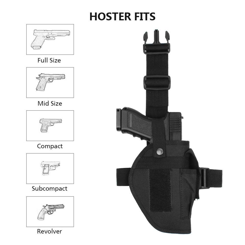 Tactical Drop Leg Holster with Adjustable Belt Support - Military Airsoft Thigh Gun Holster & Utility Pouch for Outdoor Shooting, Hunting, and Airsoft Games