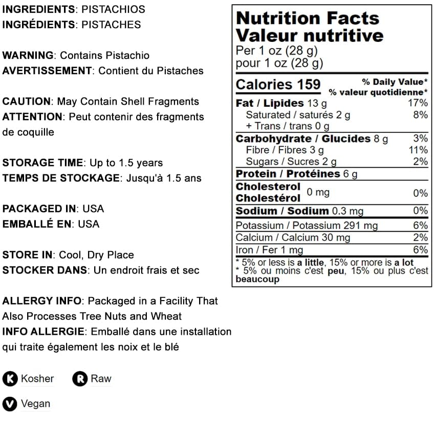 Food to Live California Pistachio Halves, 8 Pounds – Non-GMO, Raw, Shell-Free, Unsalted, Vegan, Bulk Nutmeats | High in Vitamin B6, Thiamin & Protein | Keto-Friendly Snack | Perfect for Salads, Baking & Healthy Snacking