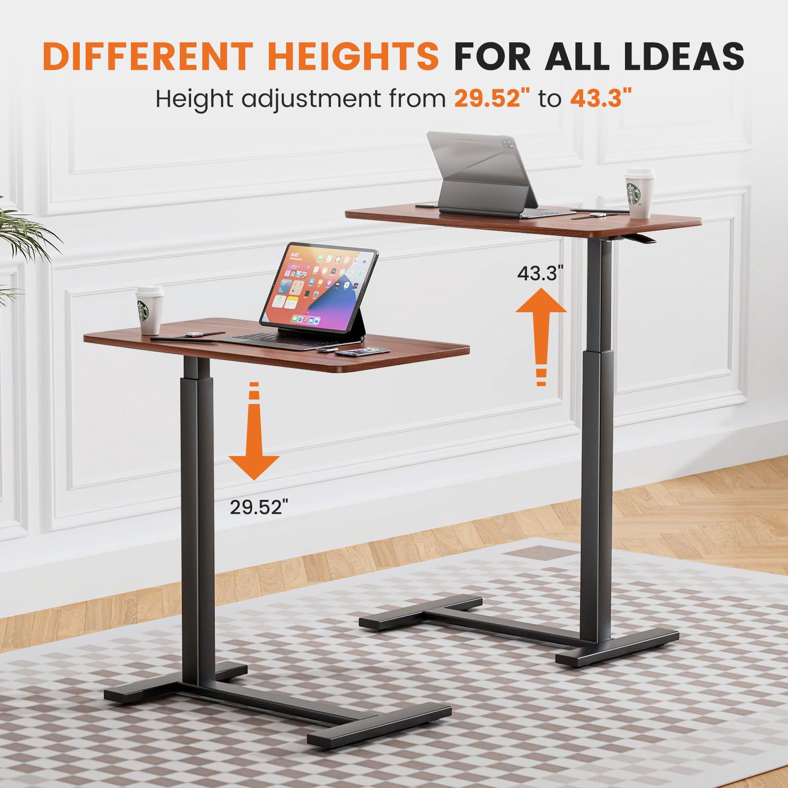 Adjustable Bedside Table & Standing Desk - Portable Laptop Stand for Bed with Wheels, Foldable Computer Cart for Home Office (Brown) | Perfect for Small Spaces, Dorm Rooms & Remote Workstations