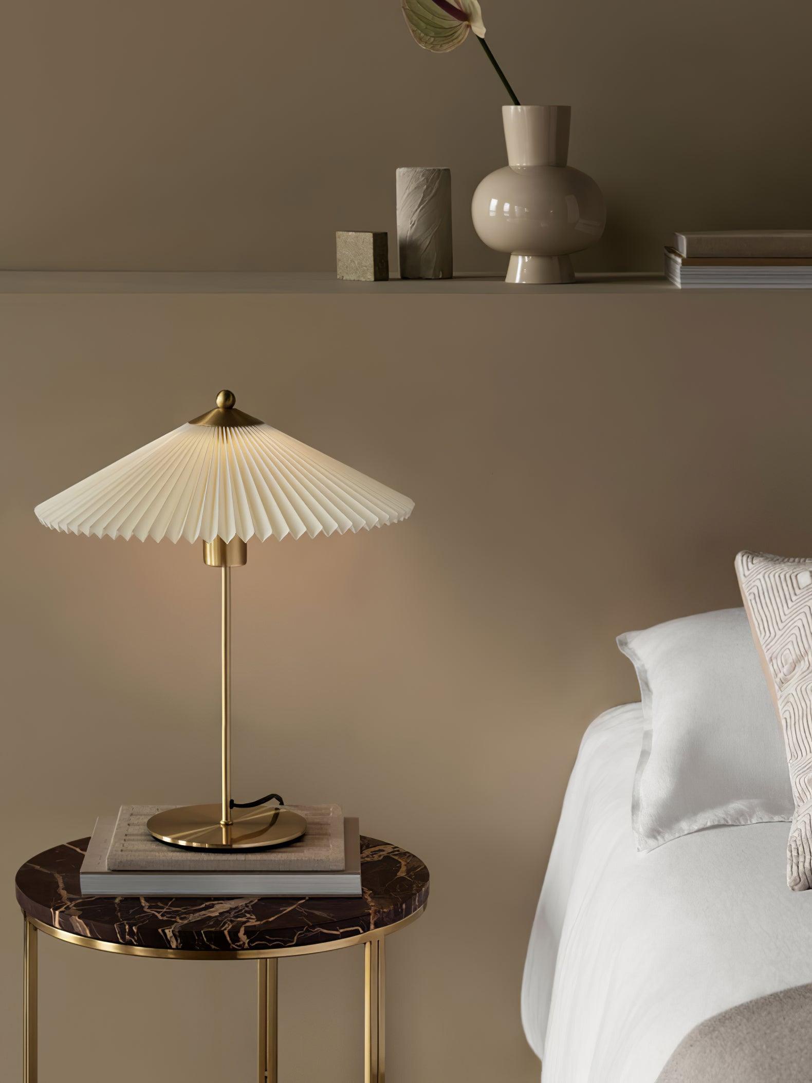 Perla Pleated Table Lamp - Modern Fabric Shade Bedside Light for Bedroom, Living Room & Office - Soft Ambient Lighting for Home Decor