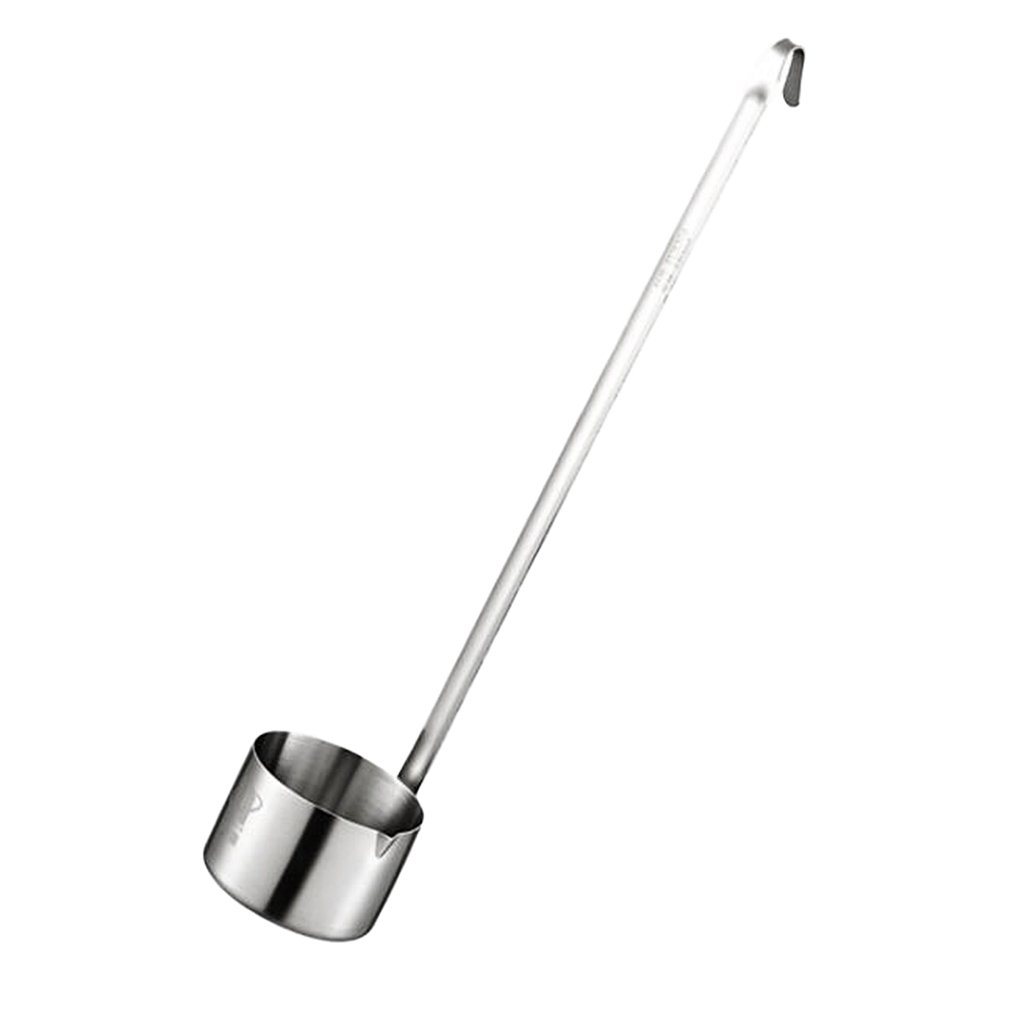 Flameer Stainless Steel Wine Dipper Spoon with Long Handle & Hook - 250ml Flat Bottom Sauce Ladle - Heat & Corrosion Resistant - Perfect for Wine Tasting, Bartending, Cooking & Kitchen Use