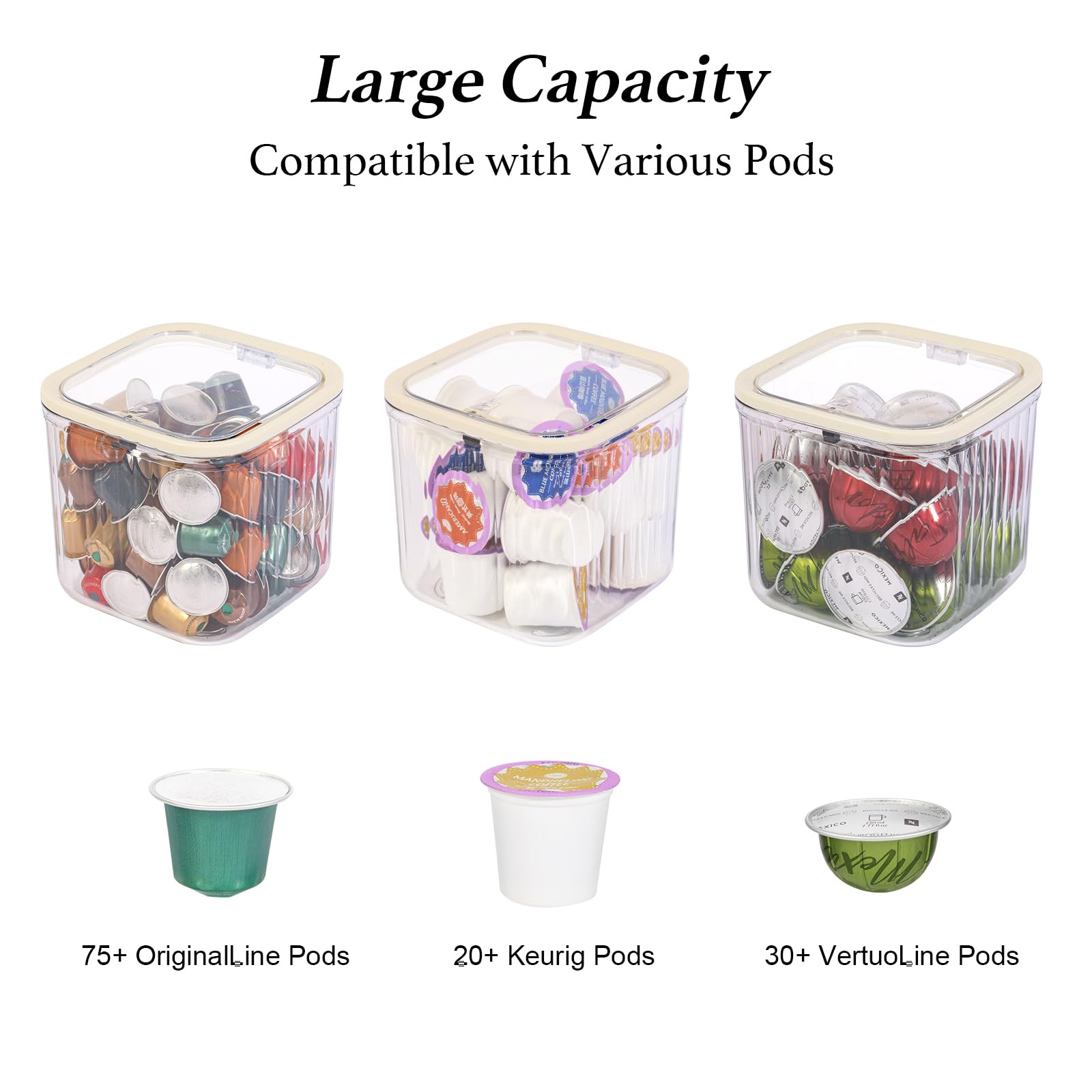 Clear Coffee Pod Holder with Lid - Airtight Coffee Pods Storage Organizer for Countertop, Pantry & Kitchen Cabinet - Small Plastic Food Storage Bin for Keurig K-Cups & Nespresso Capsules - Perfect for Home, Office & RV Use