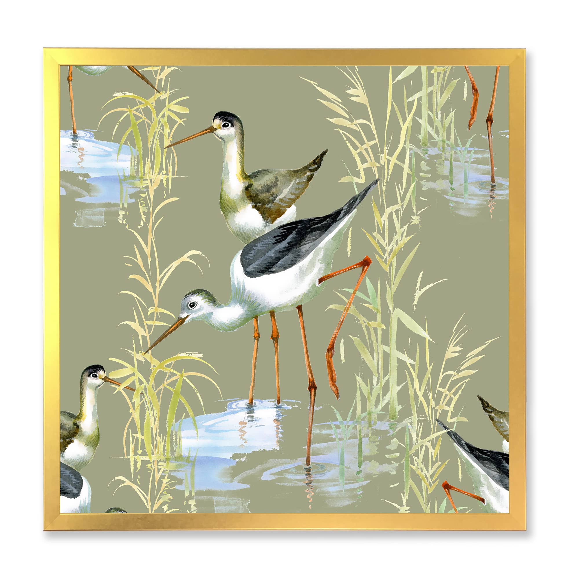 DesignQ Herons Birds In The Water Farmhouse Framed Wall Art - Nature Inspired Home Decor for Living Room, Bedroom & Office - Perfect Rustic Gift for Bird Lovers